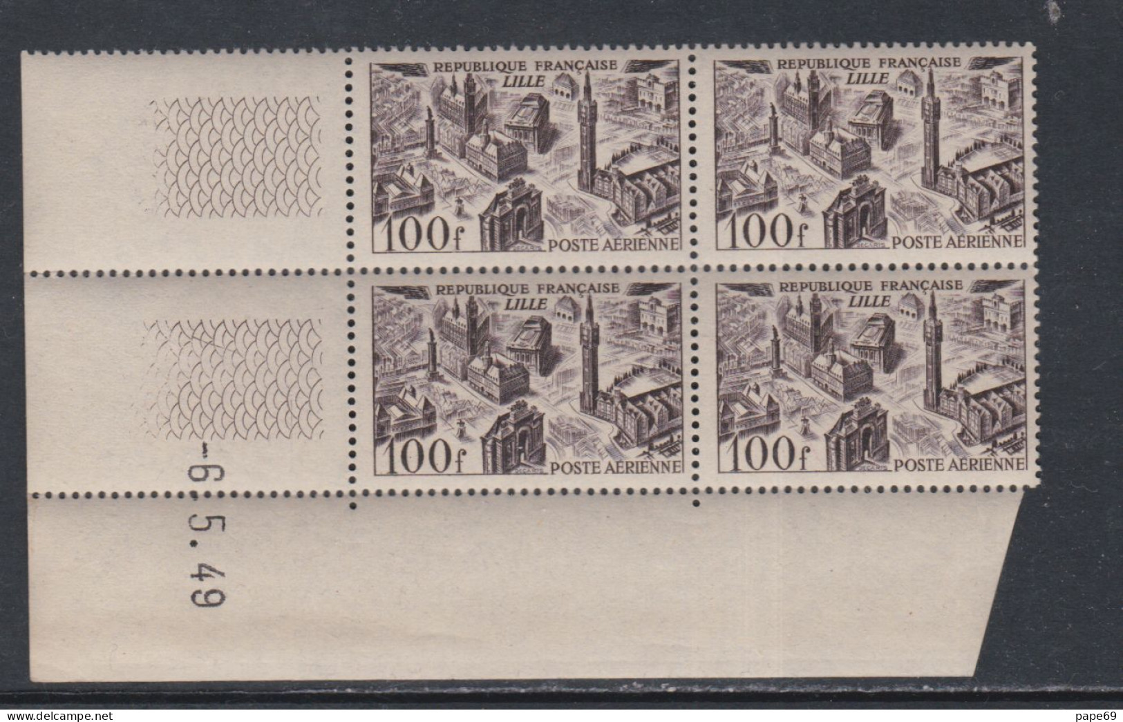 France P. A. N° 24 XX Lille En Bloc De 4 Coin Daté Du 6 . 5  . 49 ;  Sans Charnière, TB - Poste Aérienne