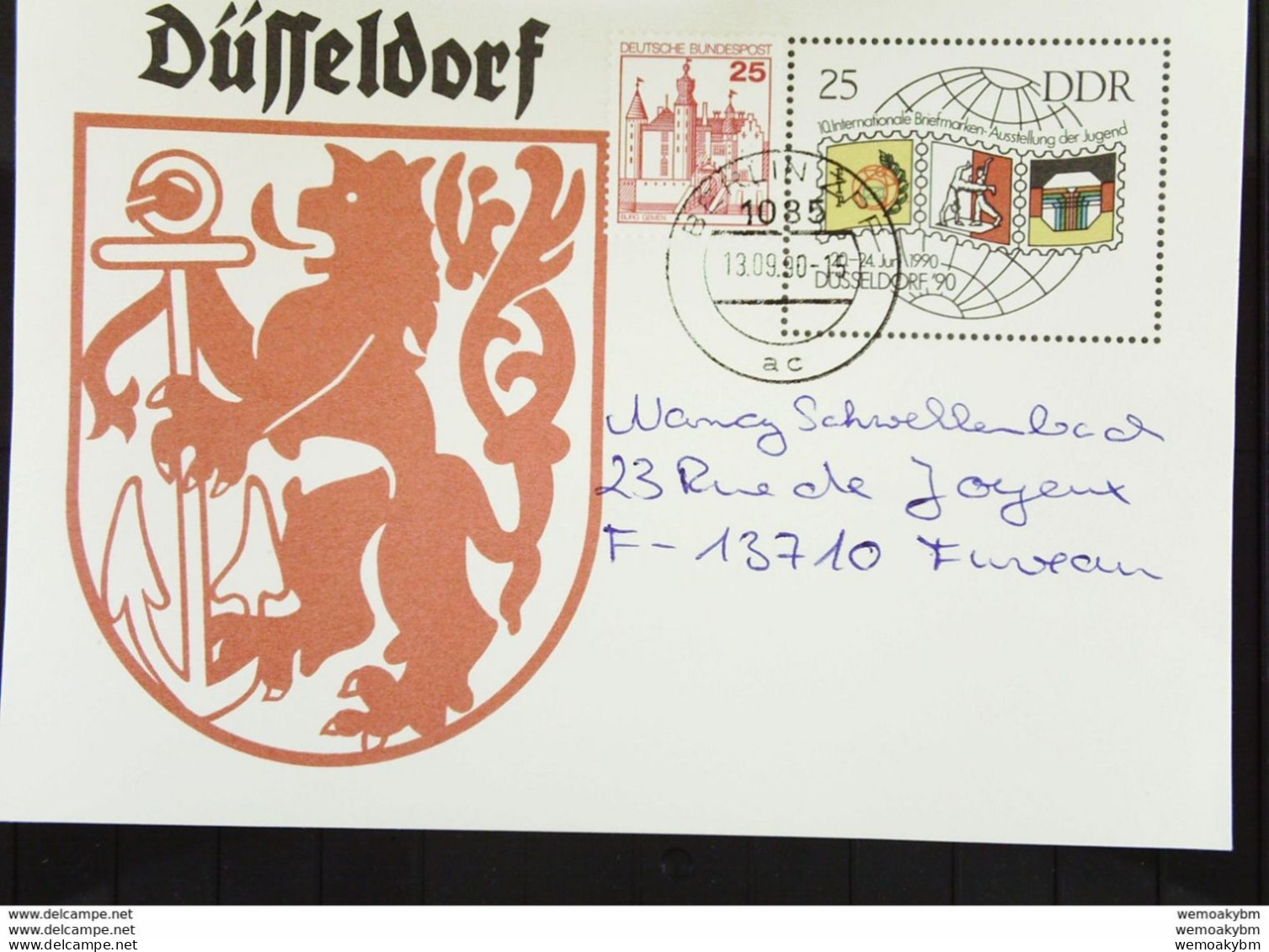 DDR-WU: 25 Pfg Sonder-Gs Mit Zusatzfrankatur Bund Nach Frankreich (Ausl.-Kte 50 Pfg ) Aus BERLIN ZPF 13.9.90 Knr: P 106 - Postcards - Used