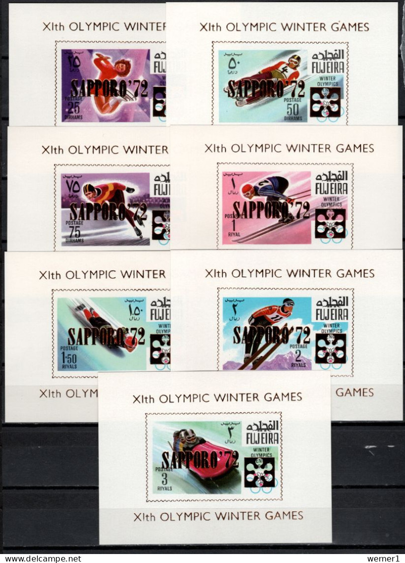 Fujeira 1969 Olympic Games Sapporo Set Of 7 S/s Imperf. With Golden Overprint MNH -scarce- - Hiver 1972: Sapporo