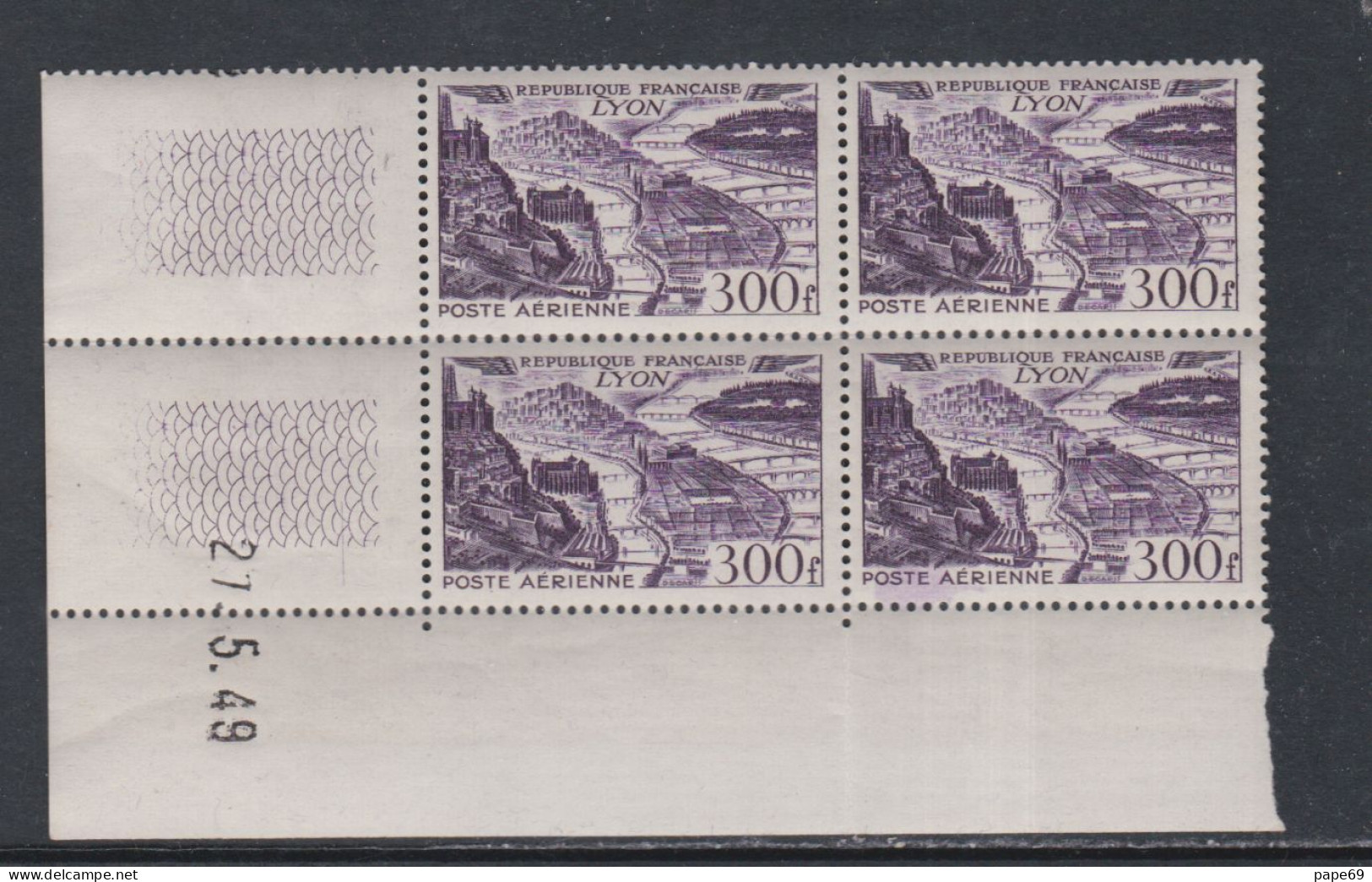 France P. A. N° 26 XX Lyon En Bloc De 4 Coin Daté Du 27 . 5  . 49 ;  Sans Charnière, TB - Airmail