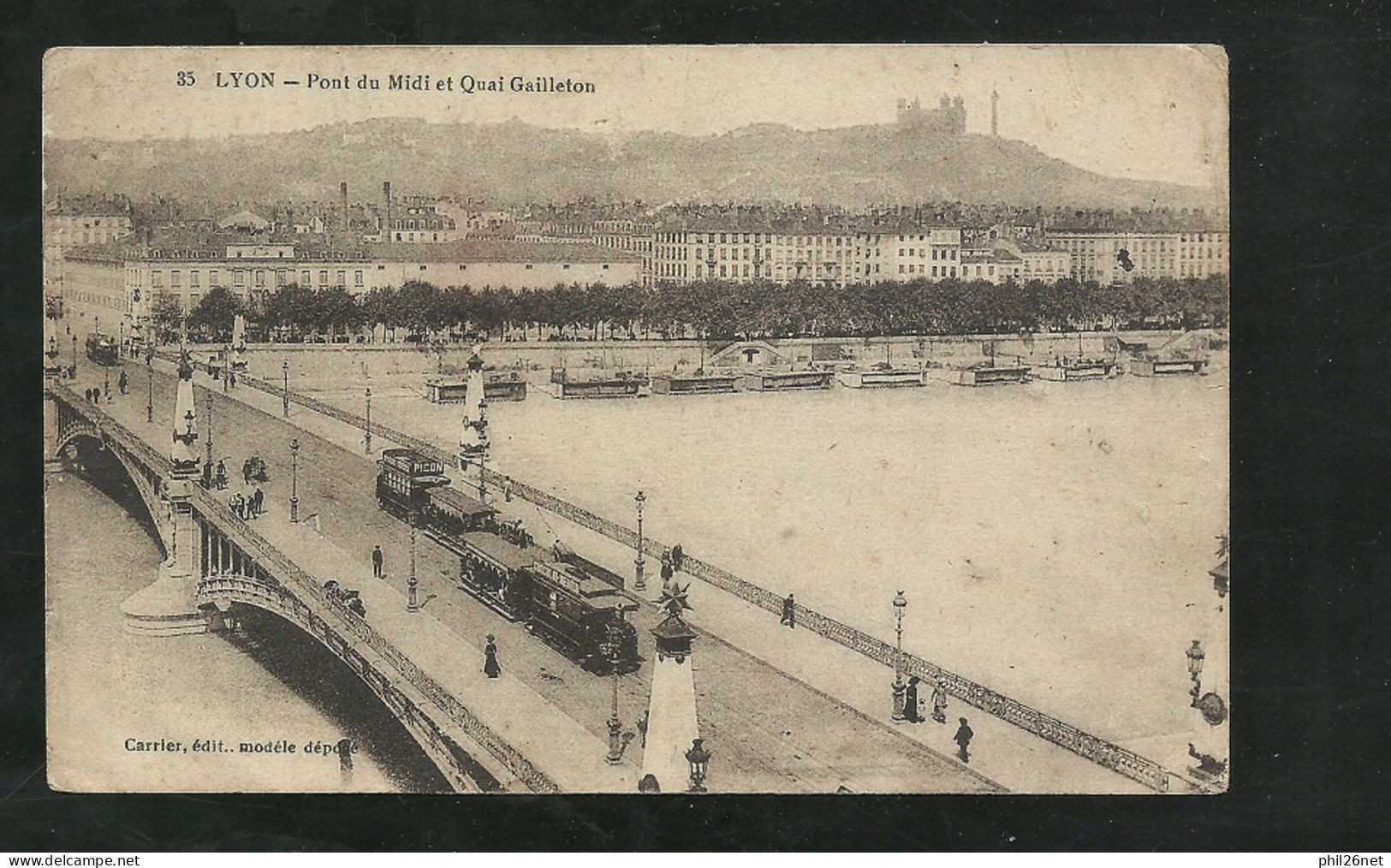 CPA Dos Divisé Carrier Editeur N° 35 Lyon Pont Du Midi Et Quai Gailleton  Animée   Tramway   écrite Le  20/2/1917  B/TB - Lyon 2