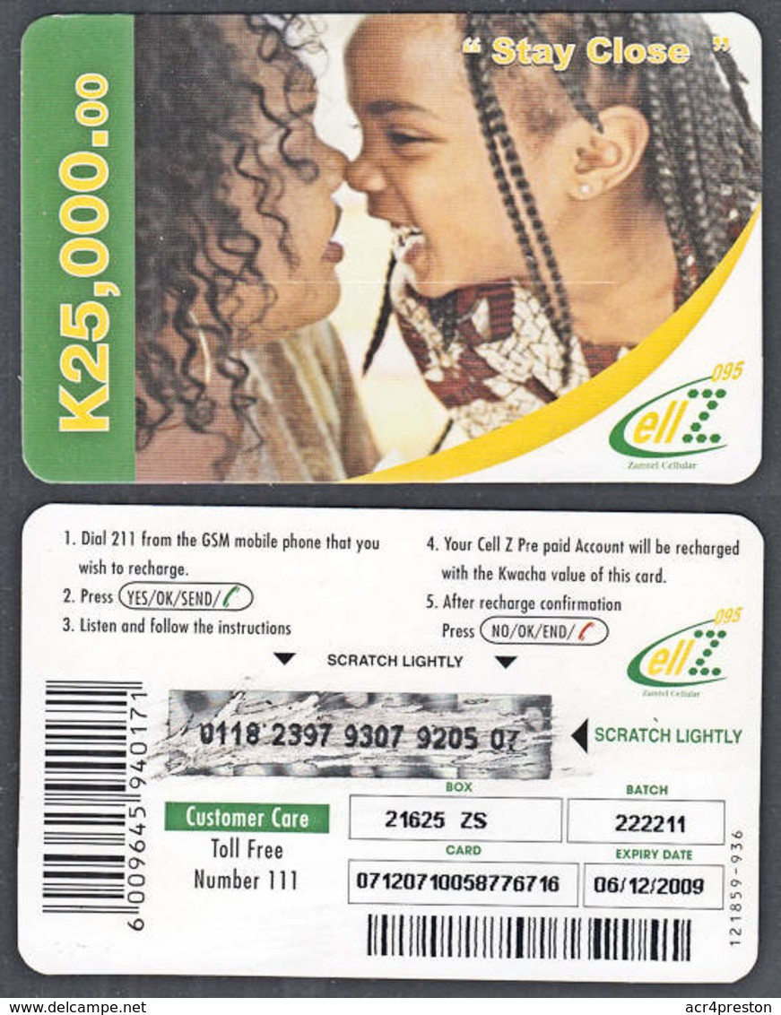 Tc002 ZAMBIA Cell-Z Phonecard, Lady And Child K25,000, Used - Zambie