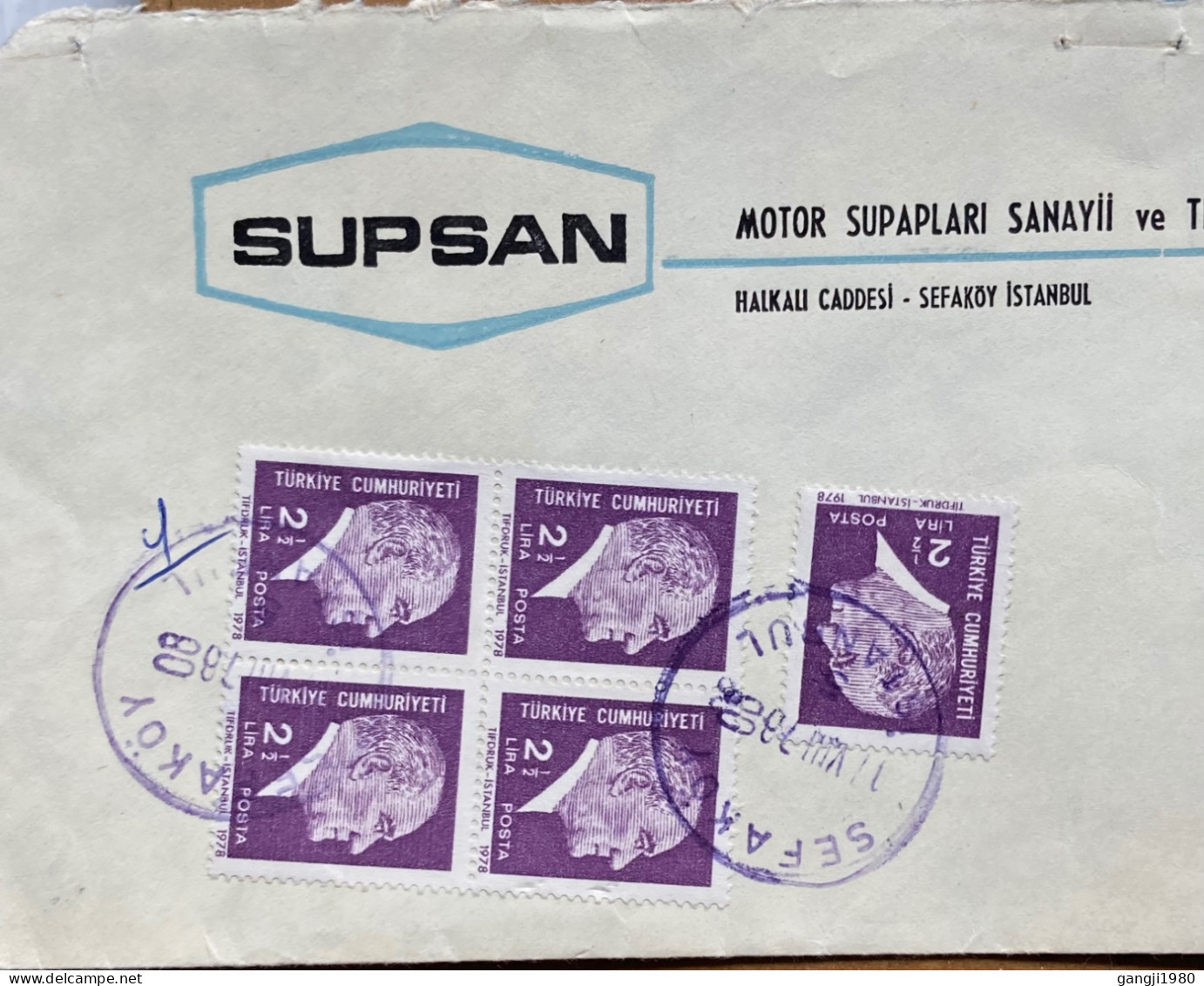 TURKEY TO GERMANY 1978, ADVERTISING COVER USED, RARE SHIPMENT NOTICE HAND STAMP BACKSIDE, SUPSAN MOTAR ENGINE VALVES IND - Briefe U. Dokumente