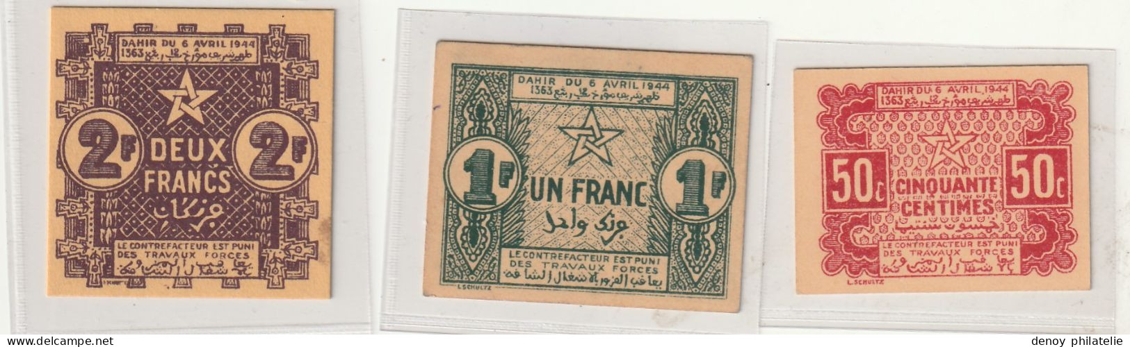 3 Billets. Maroc. Morocco. 2 Fr 1 Fr  0.5 CTS 06.04.1944 Neuf - Marokko