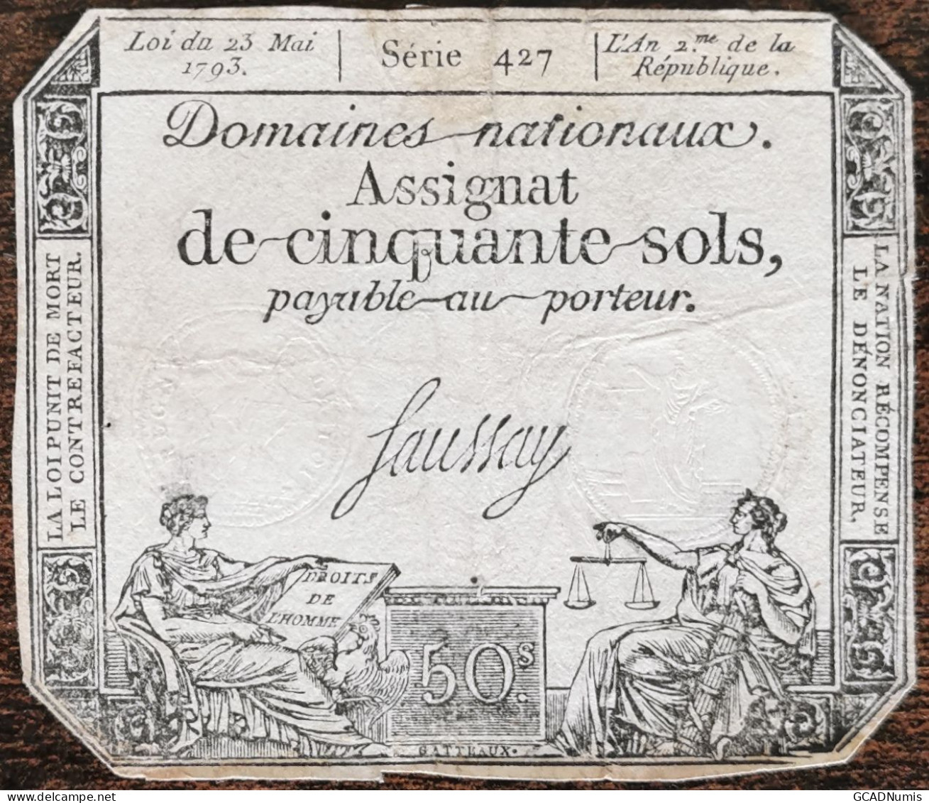 Assignat 50 Sols - 23 Mai 1793 - Série 427 - Domaine Nationaux - Assignats & Mandats Territoriaux