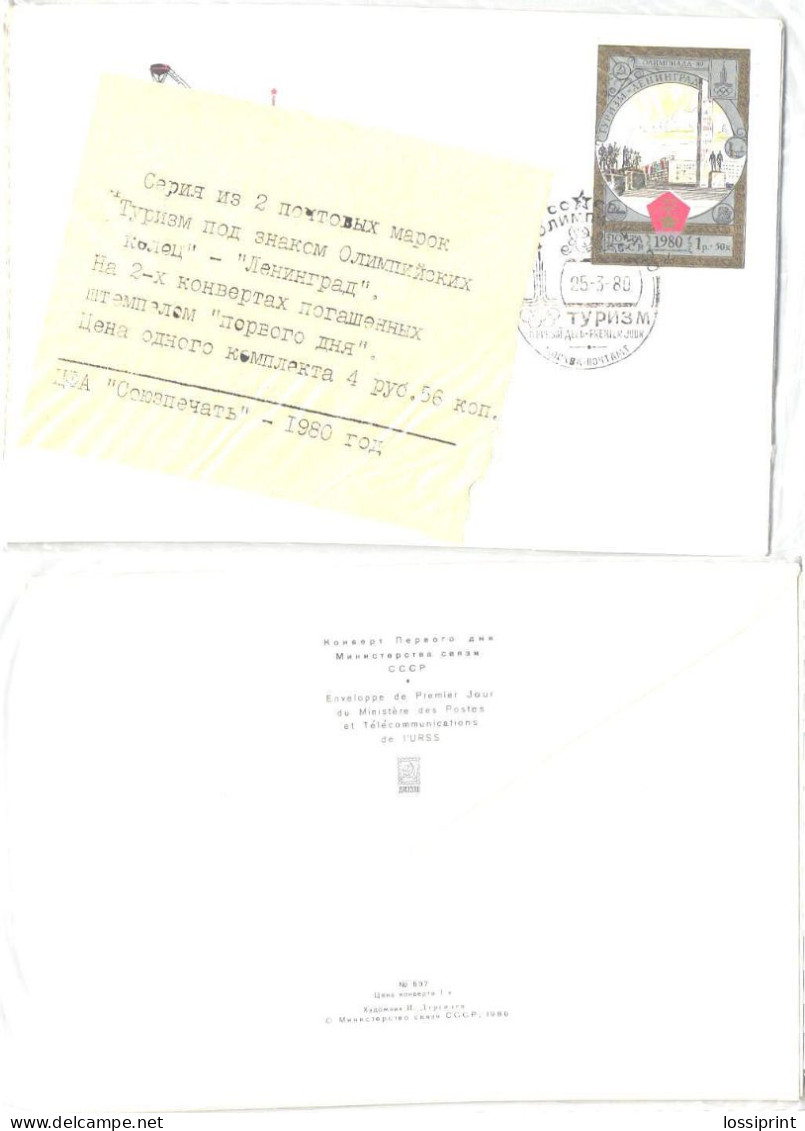 Soviet Union:Russia:USSR:FDC Covers XXII Moscow Olympic Games, Leningrad Buildings, Original Packaging, 1980 - FDC