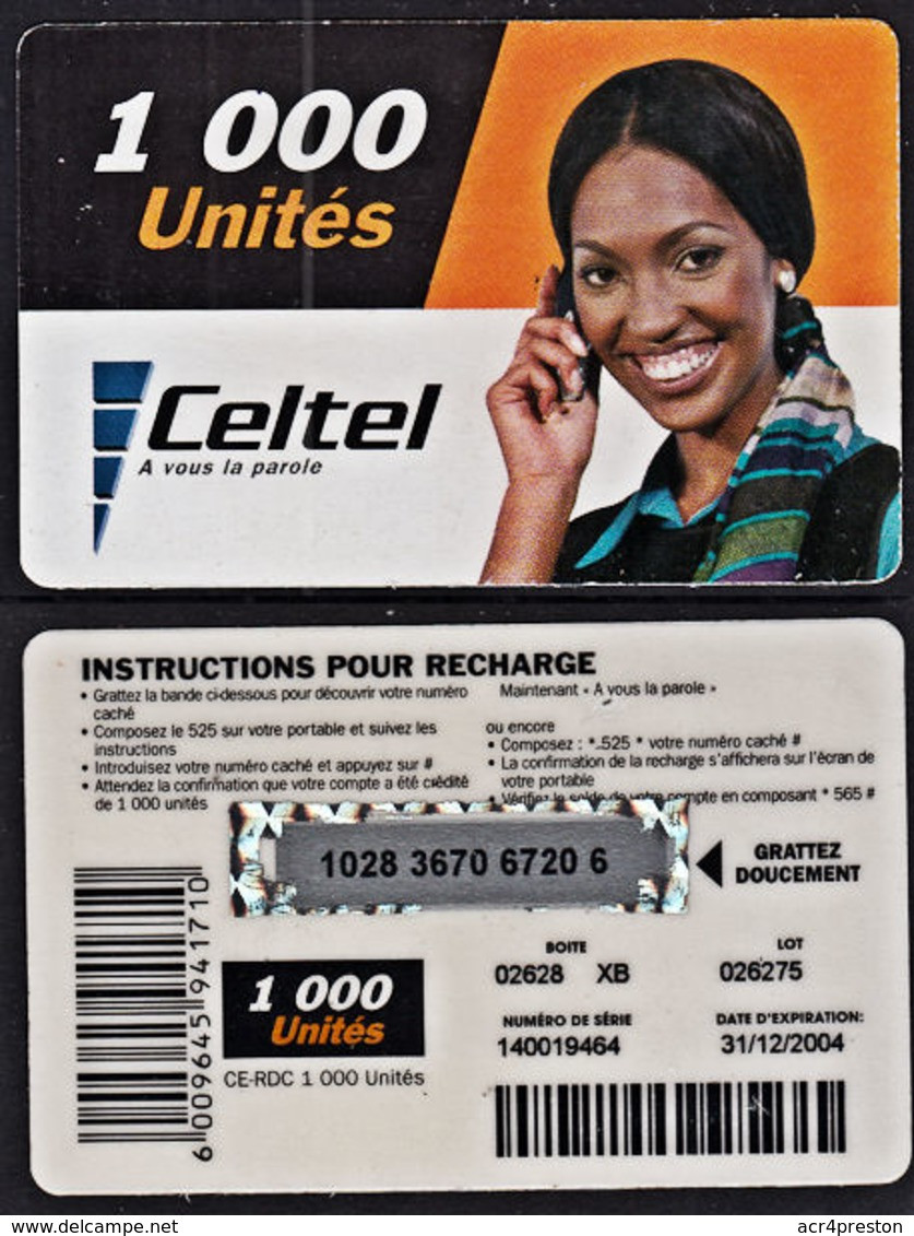 Tc029 DR CONGO, Celtel, Lady On Phone, 1000 Unités, Used - Congo