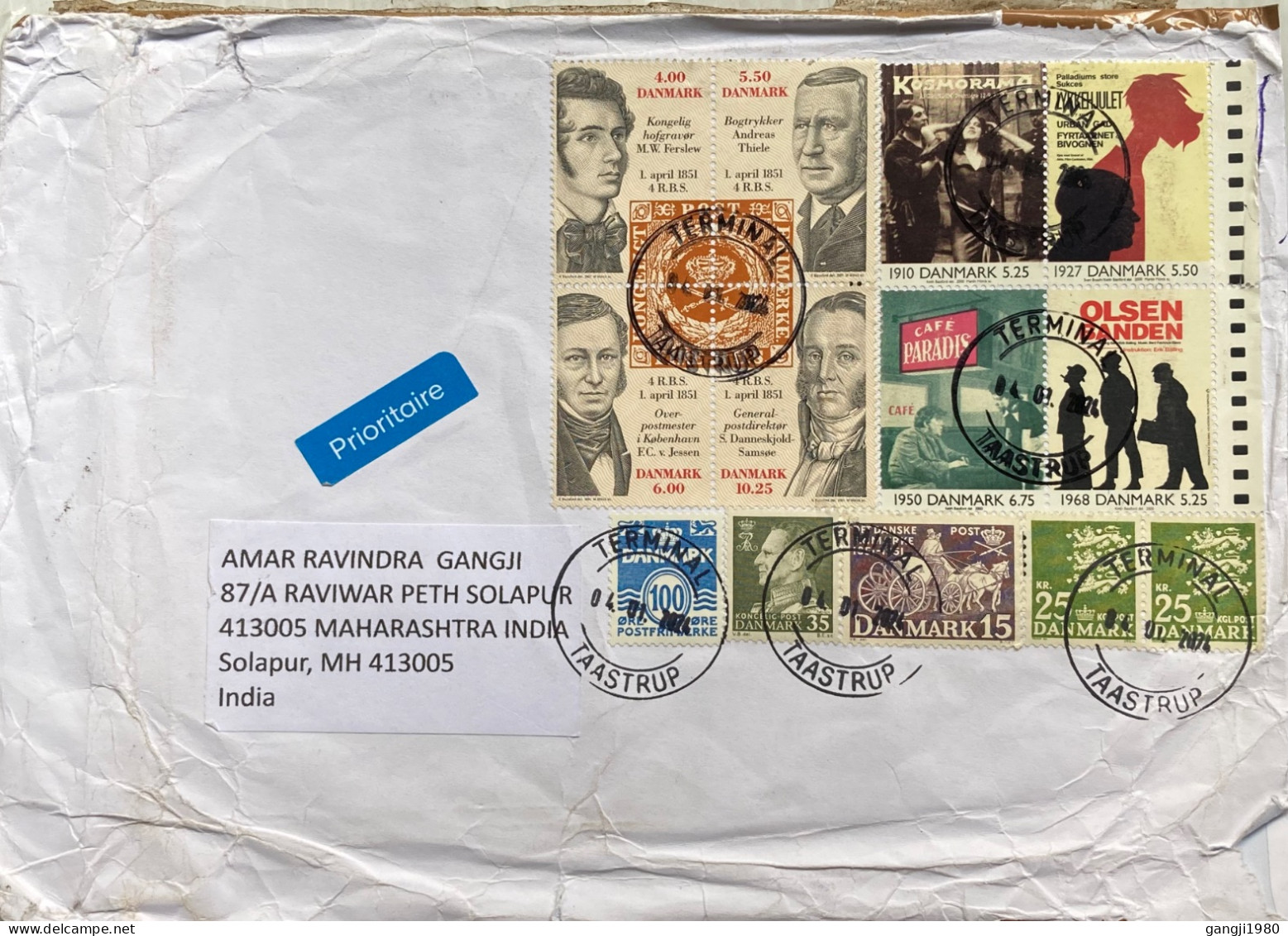 DENMARK 2024, COVER USED TO INDIA, 2 DIFF BLOCK, KING, HORSE CART, LION, TERMINAL TAASTRUP CITY CANCEL, CHRISTMAS SEAL - Cartas & Documentos