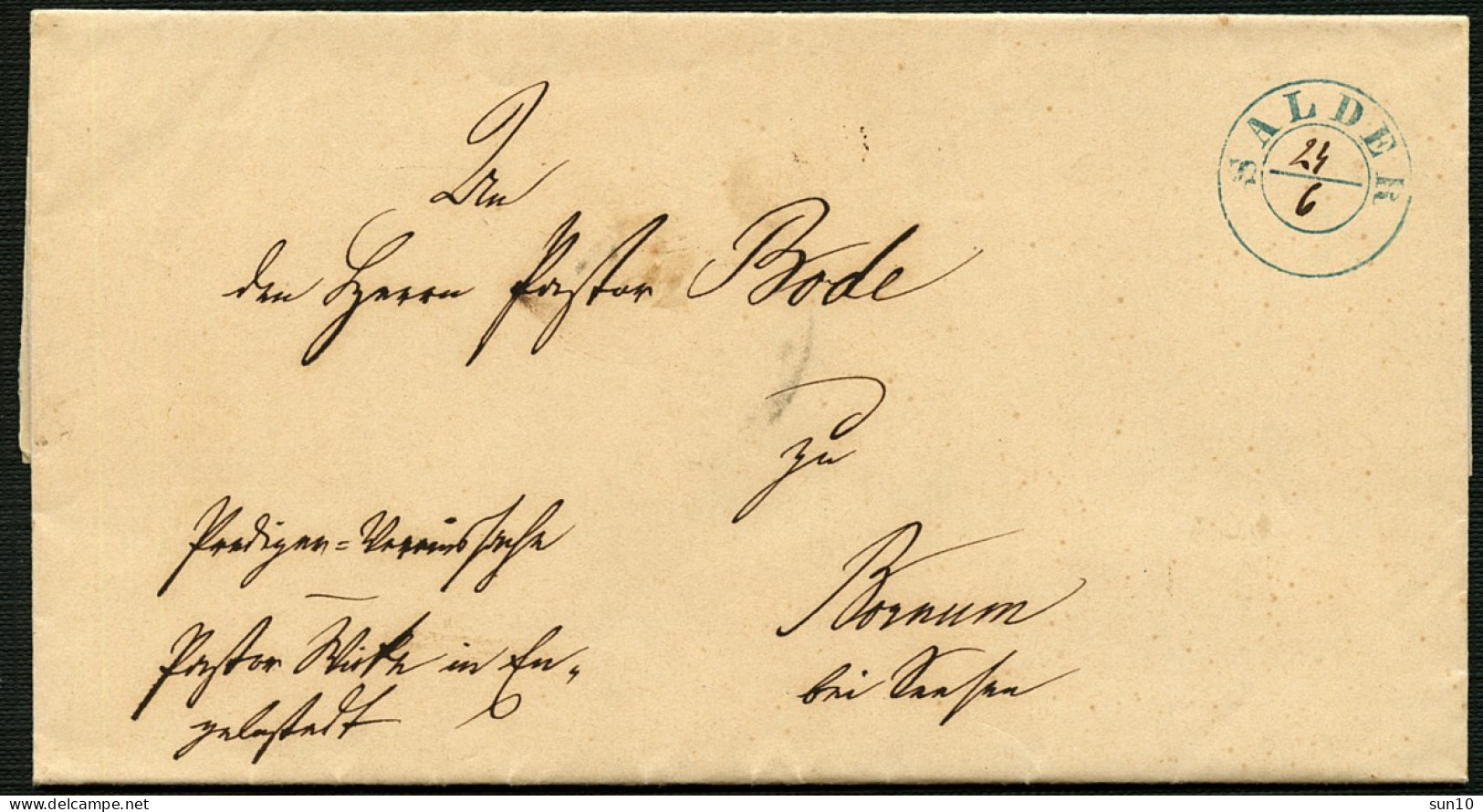 BRAUNSCHWEIG 1853, BRIEF MIT STPL-K2 DATUM HANDSCHRIFTLICH, VON SALDER, SELTEN! - Brunswick