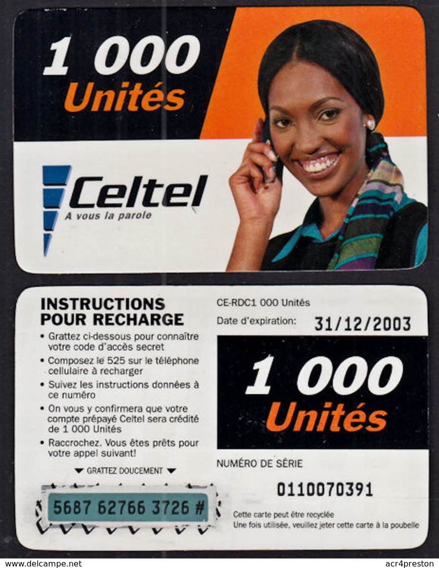 Tc030 DR CONGO, Celtel, Lady On Phone, 1000 Unités, Used - Kongo