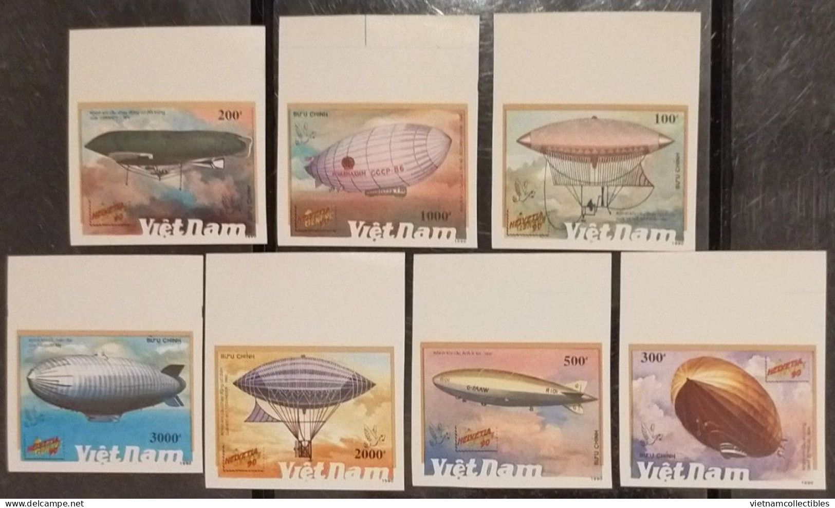 Vietnam Viet Nam Zeppelin / Airship MNH Imperf Stamps With Top Margin 1990 - Scott#2171-2177 (Ms602) - Vietnam