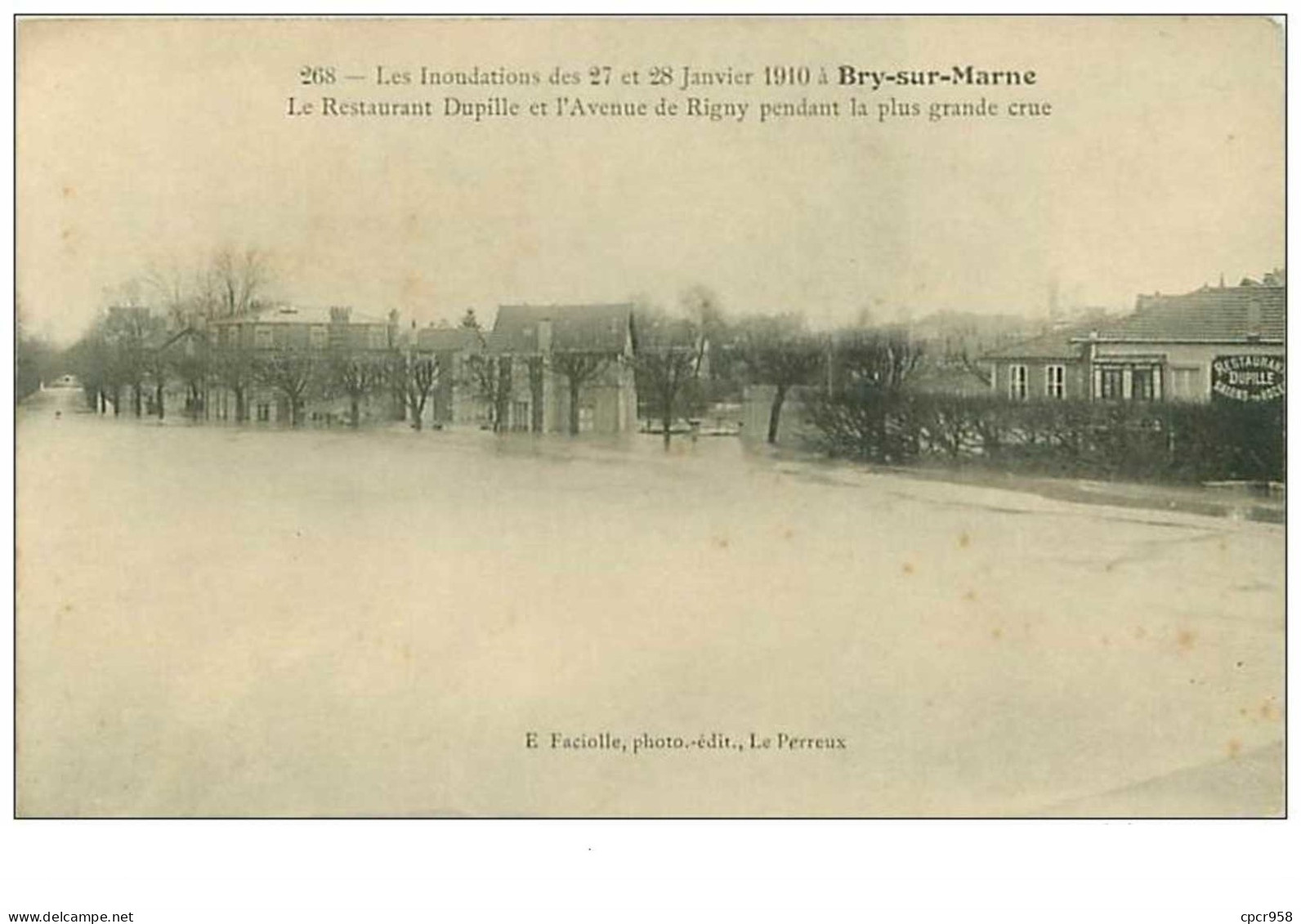 94.BRY SUR MARNE.n°110.LES INONDATIONS DES 27 ET 28 JANVIER 1910.LE RESTAURANT DUPILLE ET L'AVENUE DE RIGNY .... - Bry Sur Marne