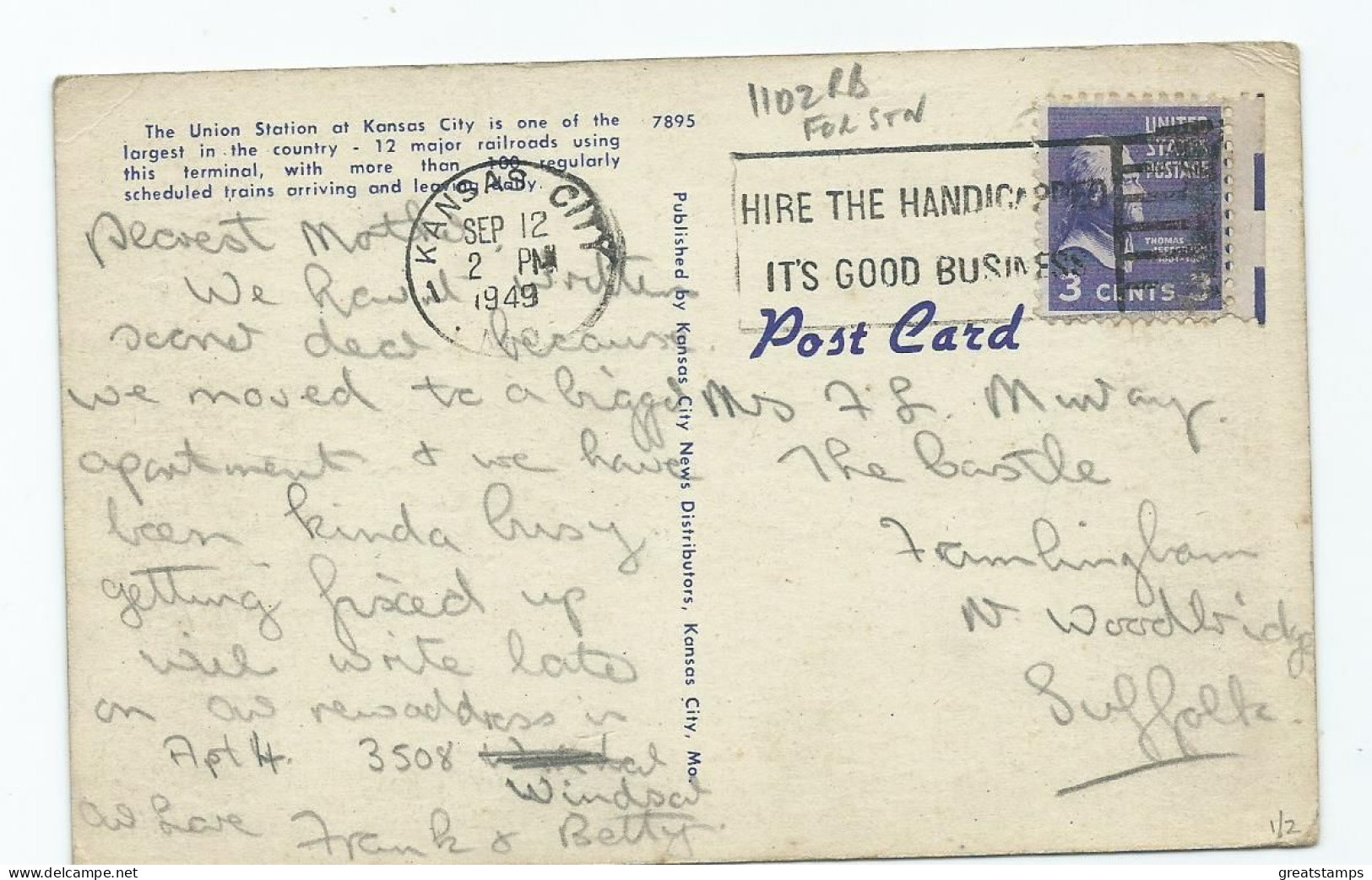 Railway Postcard India Bombay Victoria Station Posted 1917 Tuck's - Kunstwerken