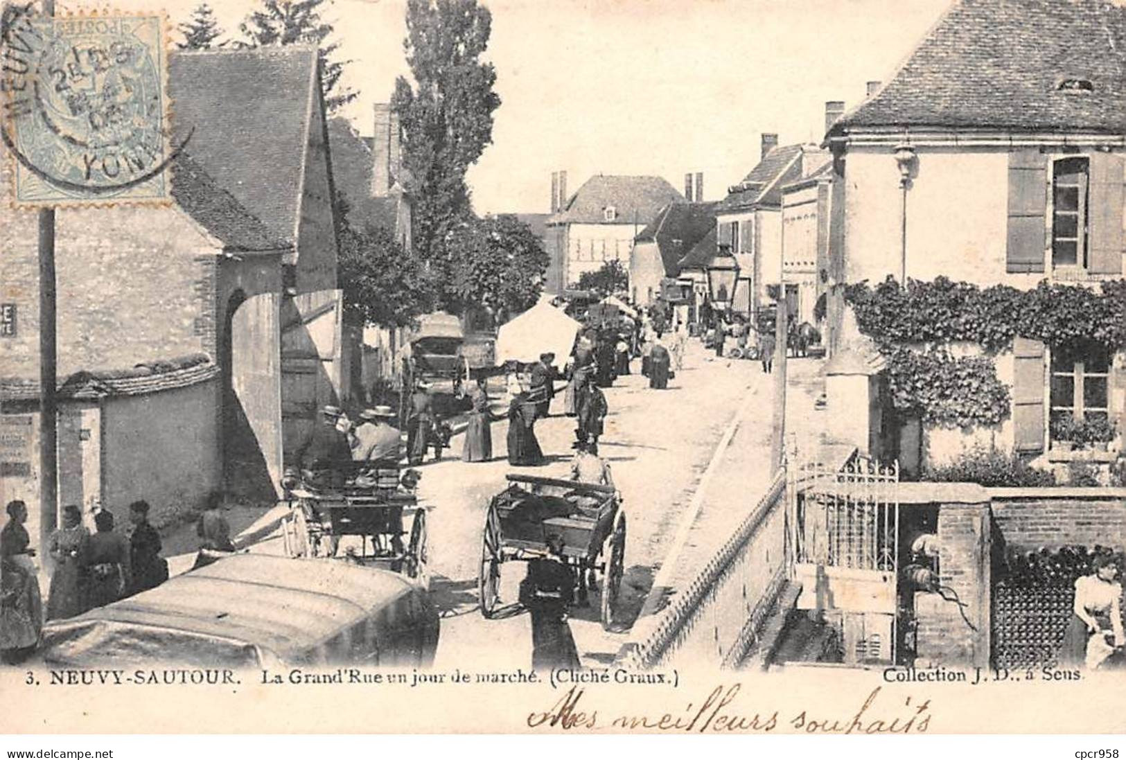 89.AM19191.Neuvy-Sautour.N°3.La Grand'Rue Un Jour De Marché - Neuvy Sautour