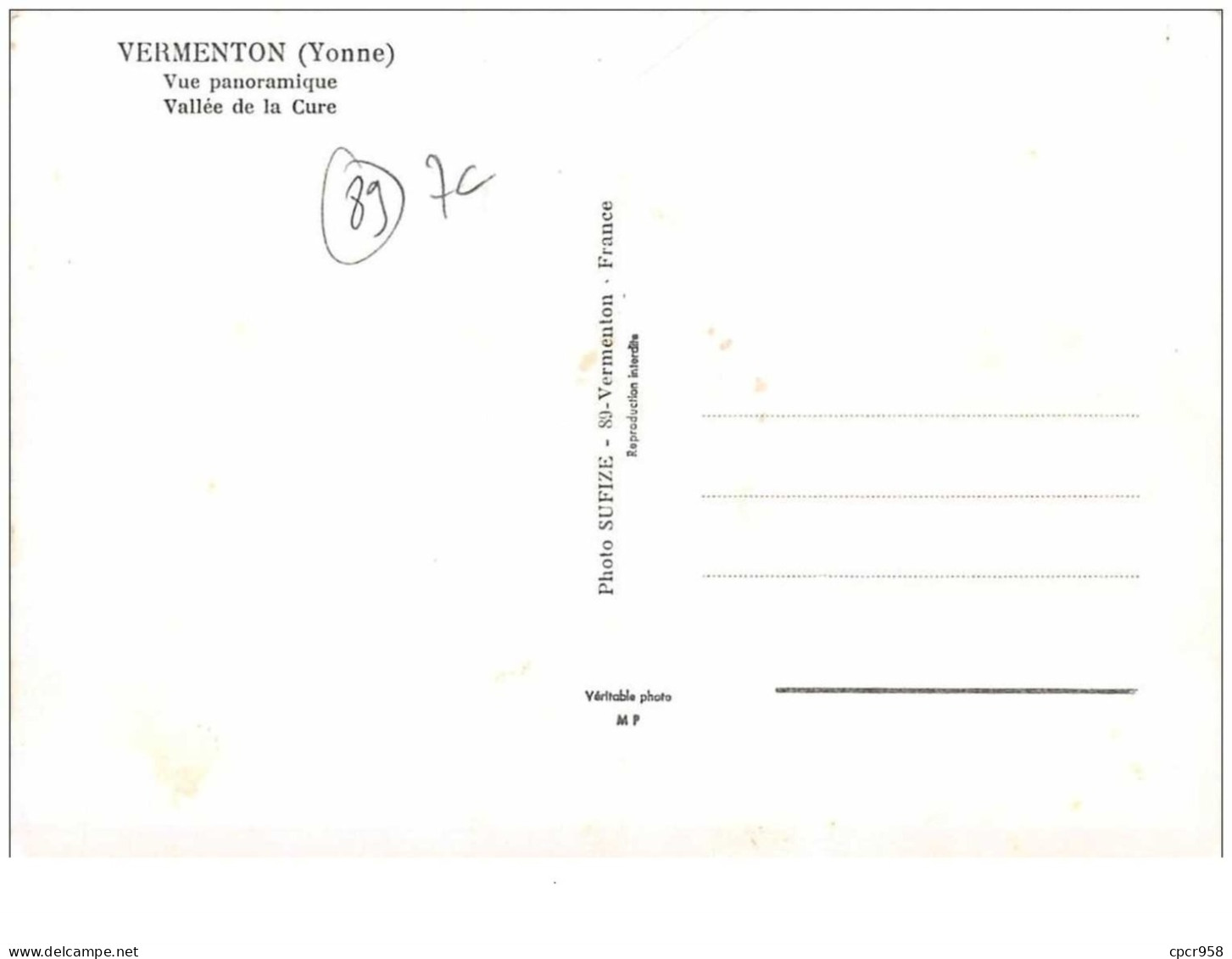 89 . N°43631 . Vermenton .  Vue Generale. Cpsm  15 X 10.5 Cm. - Vermenton