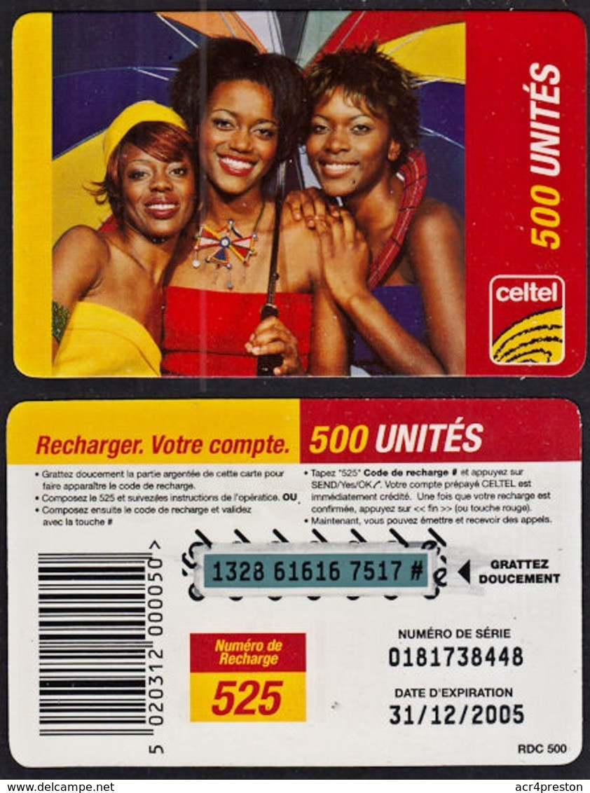 Tc050 DR CONGO, Celtel, Three Ladies, 500 Unités, Used - Congo