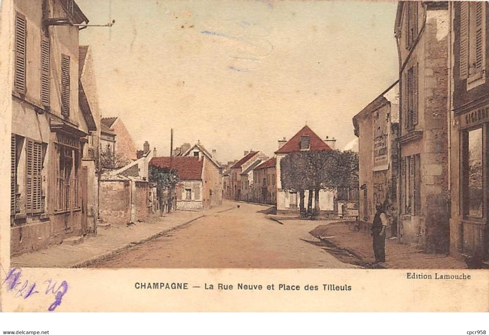 95 - N°150984 - Champagne - La Rue Neuve Et Place Des Tilleuls - Champagne Sur Oise