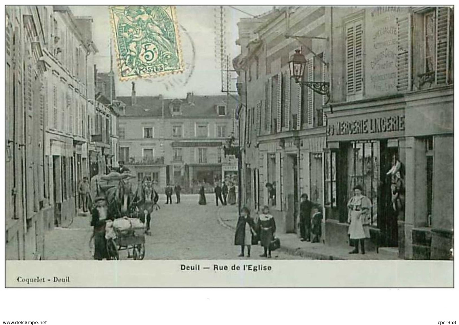 95.DEUIL.n°40.RUE DE L'EGLISE.MERCERIE LINGERIE.EPICERIE CENTRALE.RARE - Deuil La Barre