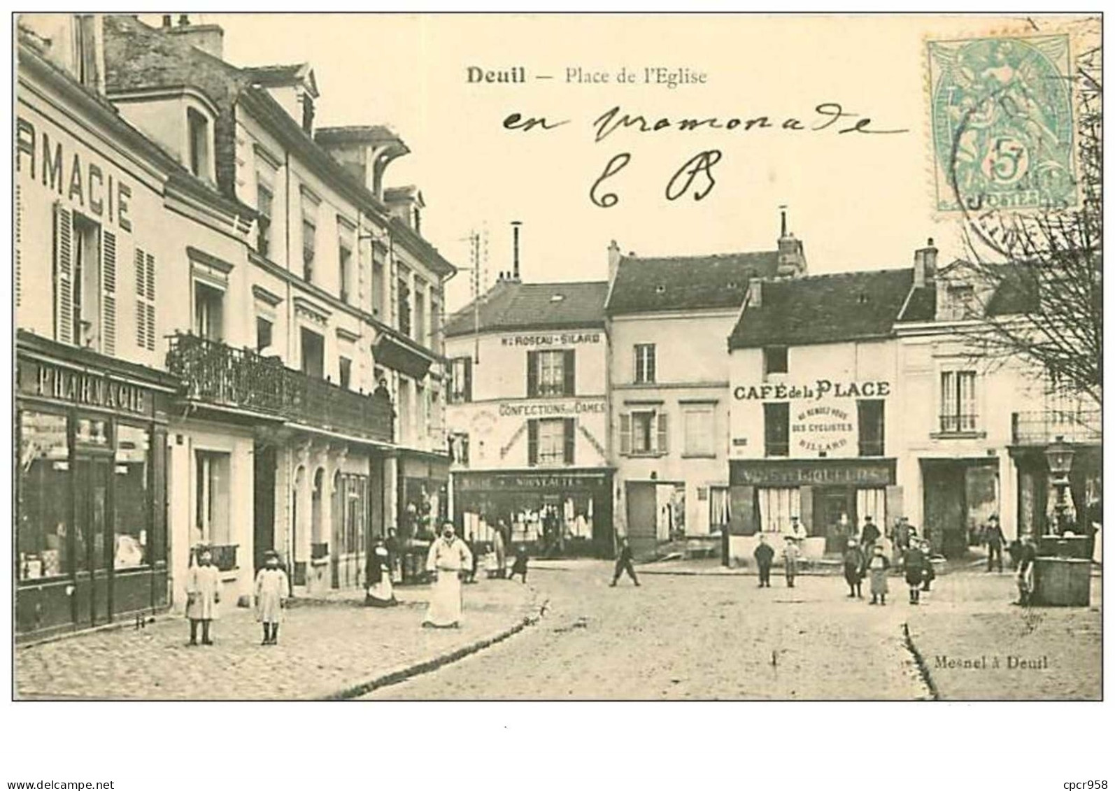 95.DEUIL.n°38.PLACE DE L'EGLISE.CAFE DE LA PLACE.CONFECTIONS POUR DAMES ROSEAU-SILARD - Deuil La Barre