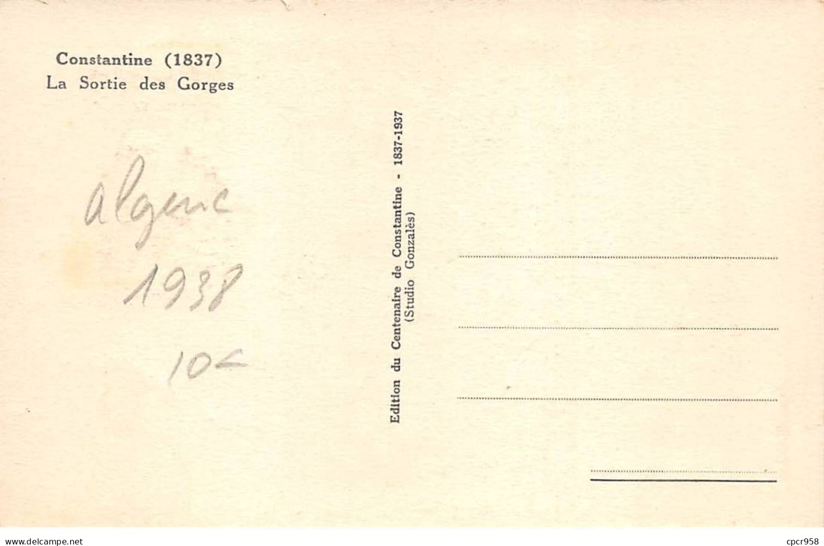 ALGERIE.Carte Maximum.AM13989.1938.Cachet Alger.Constantine.La Sortie Des Gorges - Algeria (1962-...)