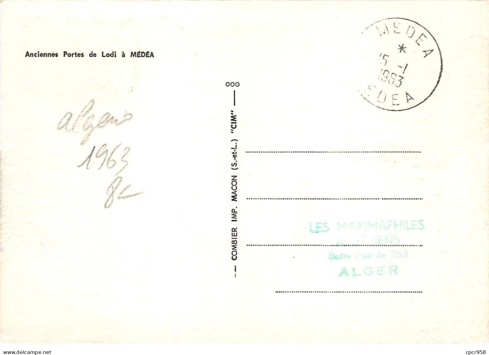 ALGERIE.Carte Maximum.AM14009.1963.Cachet Medea.Anciennes Portes De Lodi à Médéa - Algeria (1962-...)