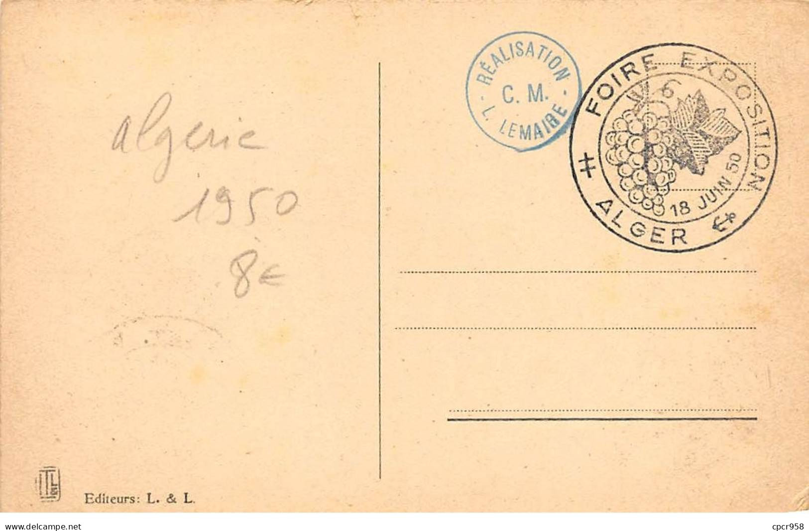 ALGERIE.Carte Maximum.AM13994.1950.Cachet Algerie.Foire Exposition - Algeria (1962-...)