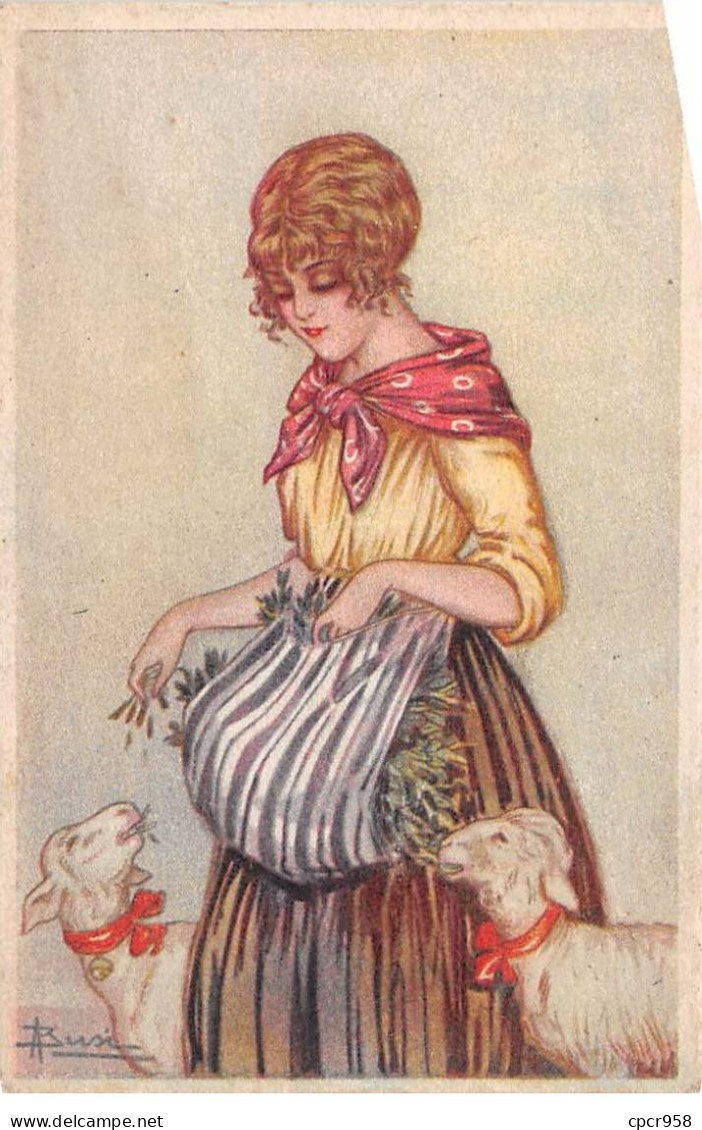 Illustrateur - N°92040 - A. Busi - Jeune Femme Donnant De L'herbe à Des Moutons - Busi, Adolfo