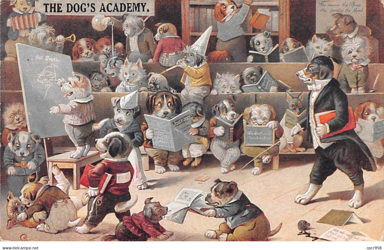 Illustrateur - N°92039 - A. Thiele - The Dog's Academy - Salle De Classe Pour Chiens - Chiens Habillés - Thiele, Arthur