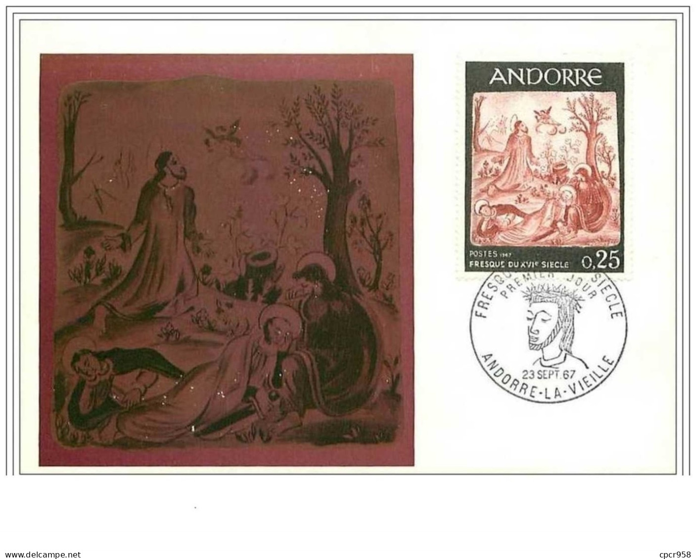 ARTS.CARTE MAXIMUM.n°106.ANDORRE.FR ESQUES DE LA MAISON DES VALLEE """"LE CHRIST AU MONT DES OLIVIERS"""" - Cartes-Maximum (CM)