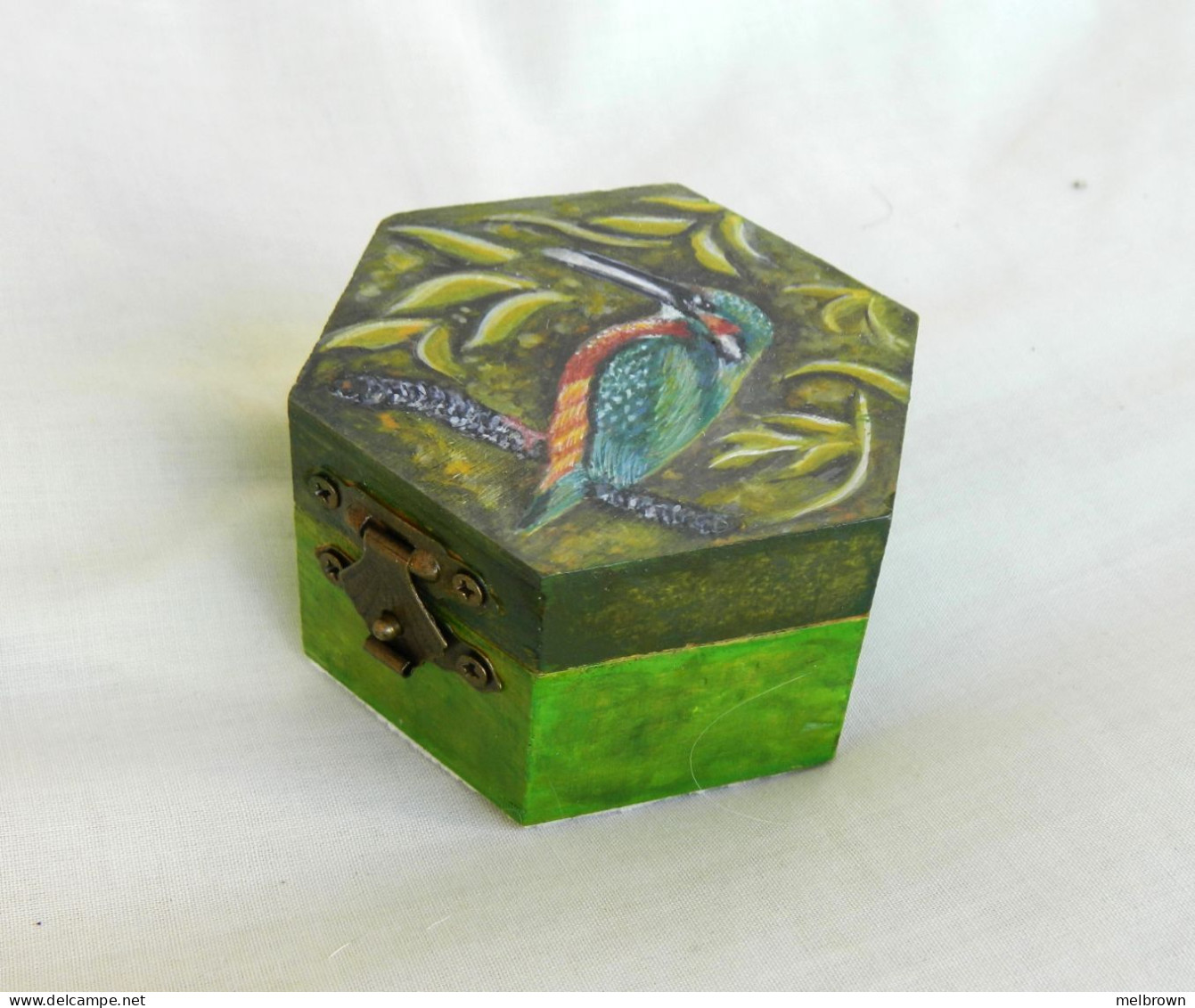 KINGFISHER BIRD Hand Painted On A Wooden Trinket Box - 6.5 Cm X 7 Cm - Scatole/Bauli