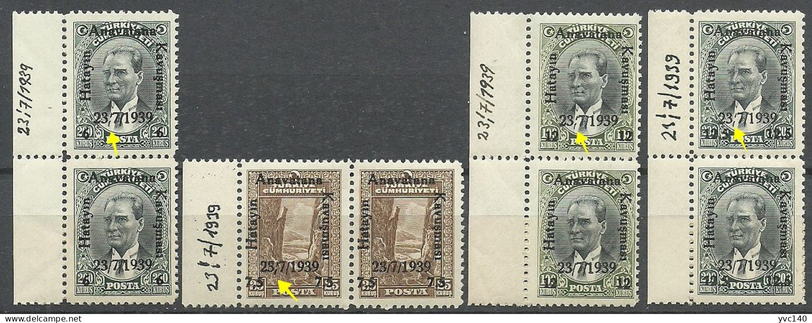 Turkey; 1939 Annexation Of Hatay "Overprint Errors" - Nuevos