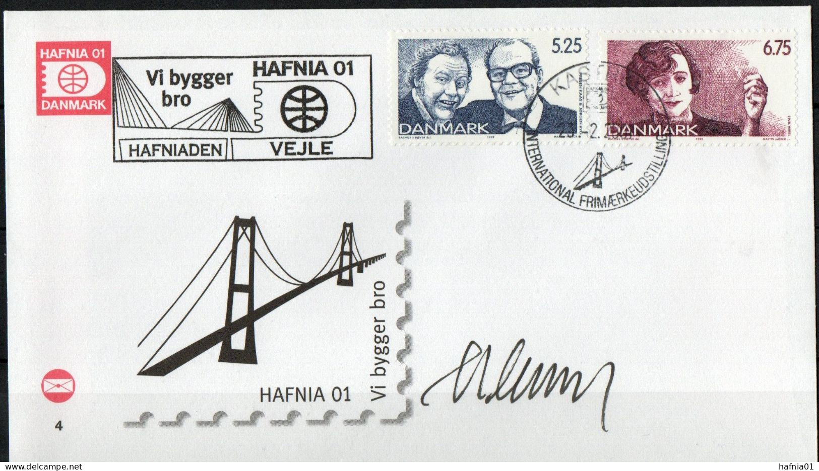 Martin Mörck. Denmark 2001. Danish Revue. Michel 1217 - 1218. Cover With Special Cancel And  Cachet.  Signed. - Lettres & Documents