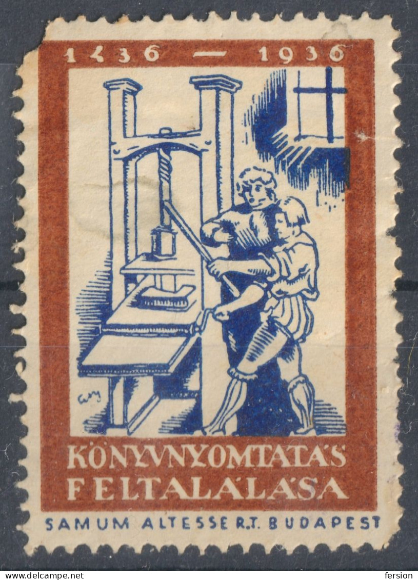 GUTENBERG Book Print ANNIV. 1936 Hungary CINDERELLA VIGNETTE LABEL Samum Altesse Cigarette Tobacco Paper CO - Sonstige & Ohne Zuordnung