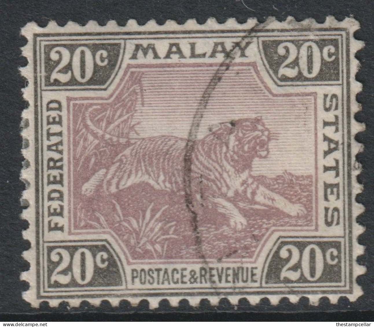 Malaya Federated States FMS Scott 66 - SG69, 1922 Leaping Tiger 20c Used - Federated Malay States