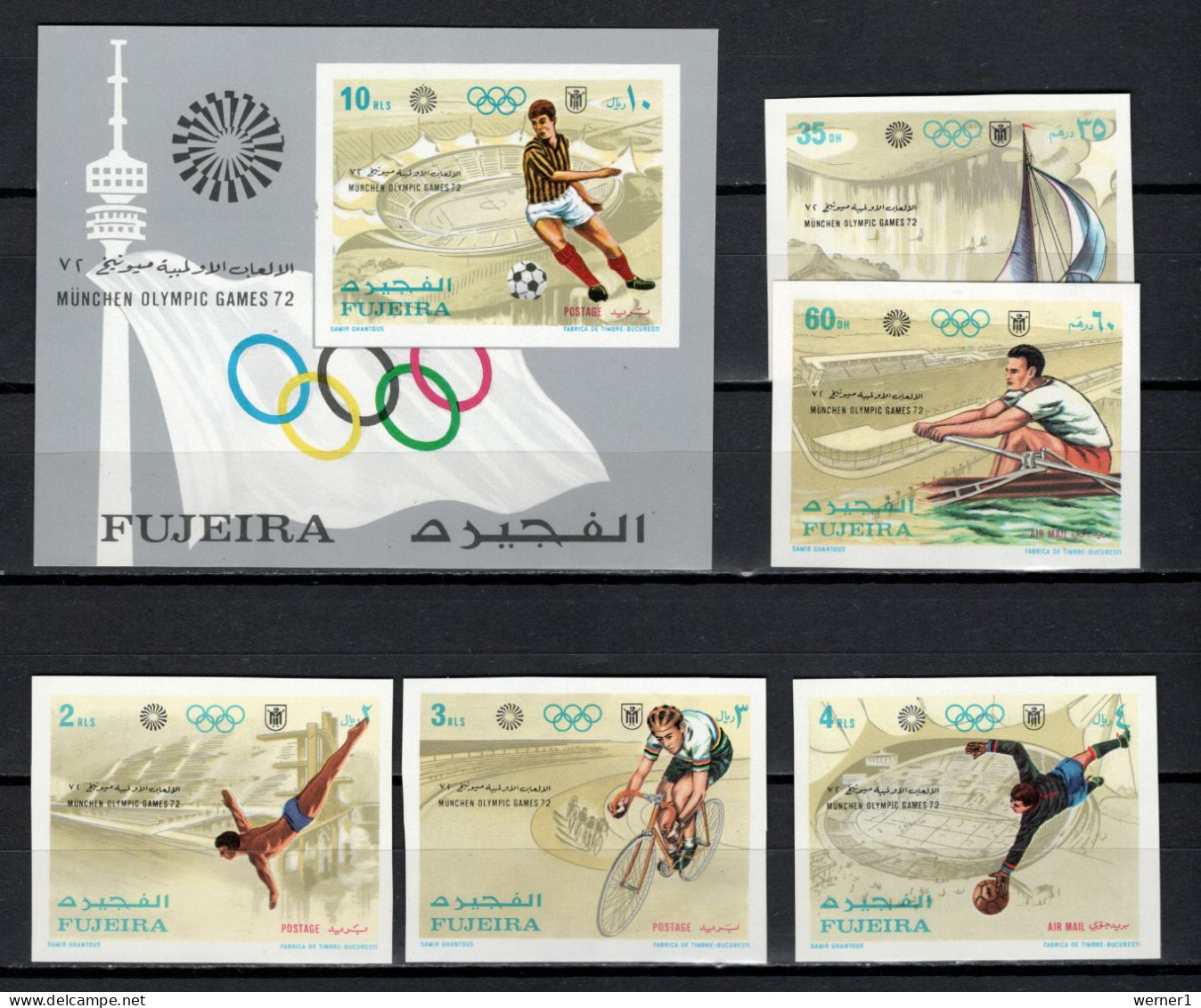 Fujeira 1971 Olympic Games Munich, Football Soccer, Cycling, Rowing Etc. Set Of 5 + S/s Imperf. MNH - Summer 1972: Munich