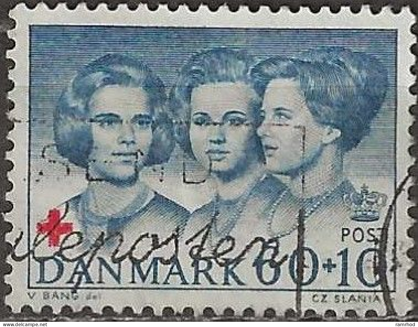 DENMARK 1964 Danish Red Cross Fund - 60ore+10ore Princesses Margrethe, Benedikte And Anne-Marie FU - Gebraucht