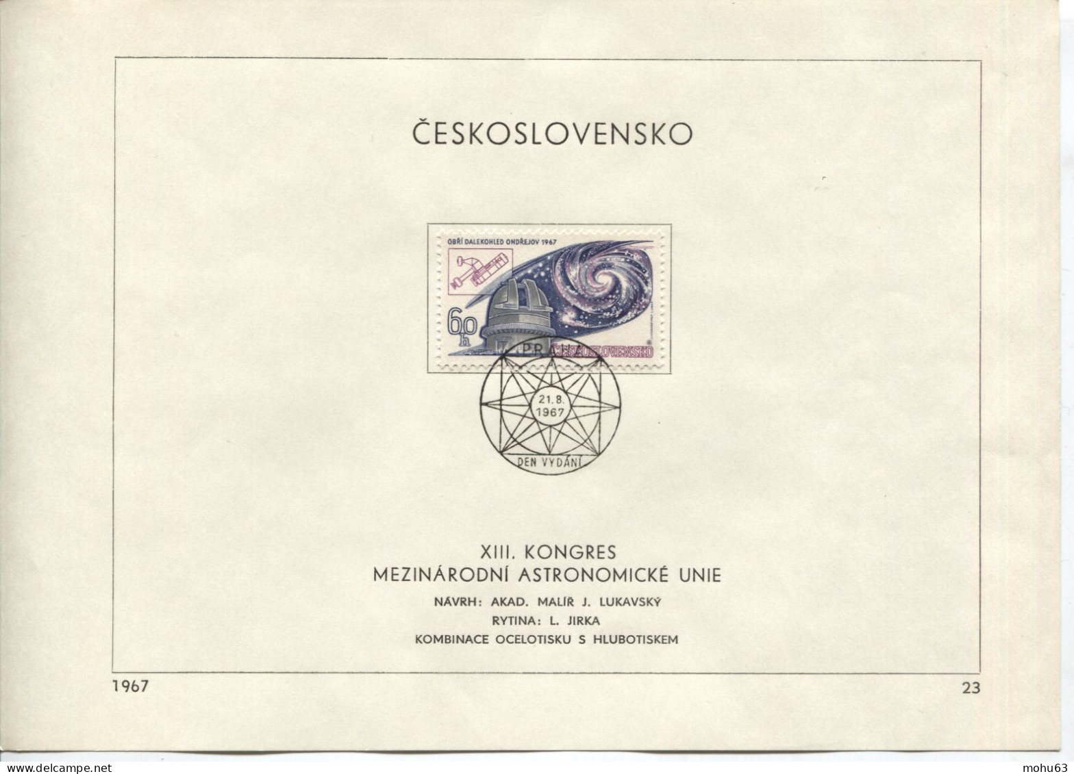 Tschechoslowakei # 1720 Ersttagsblatt Astronomische Union Spiralnebel Riesenfernglas - Storia Postale