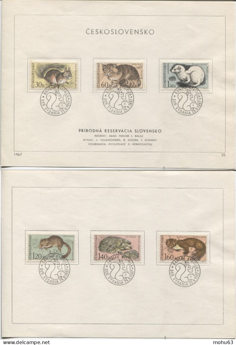 Tschechoslowakei # 1731-6 Ersttagsblatt Slowakischer Nationalpark Tiere Igel Hermelin Uz '2' - Storia Postale