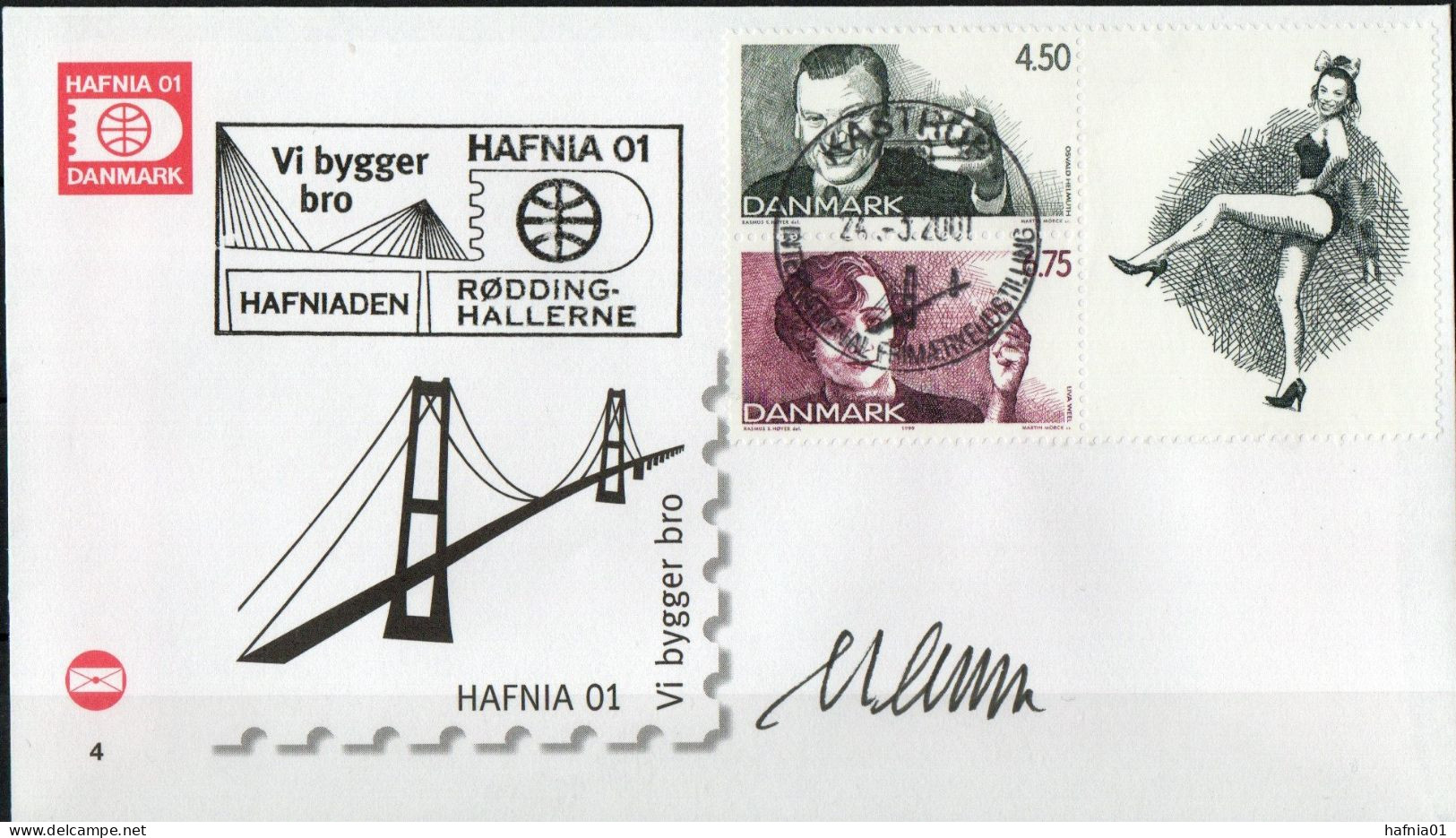 Martin Mörck. Denmark 2001. Danish Revue. Michel 1216, 1218, Pair. Cover With Special Cancel And  Cachet.  Signed. - Brieven En Documenten