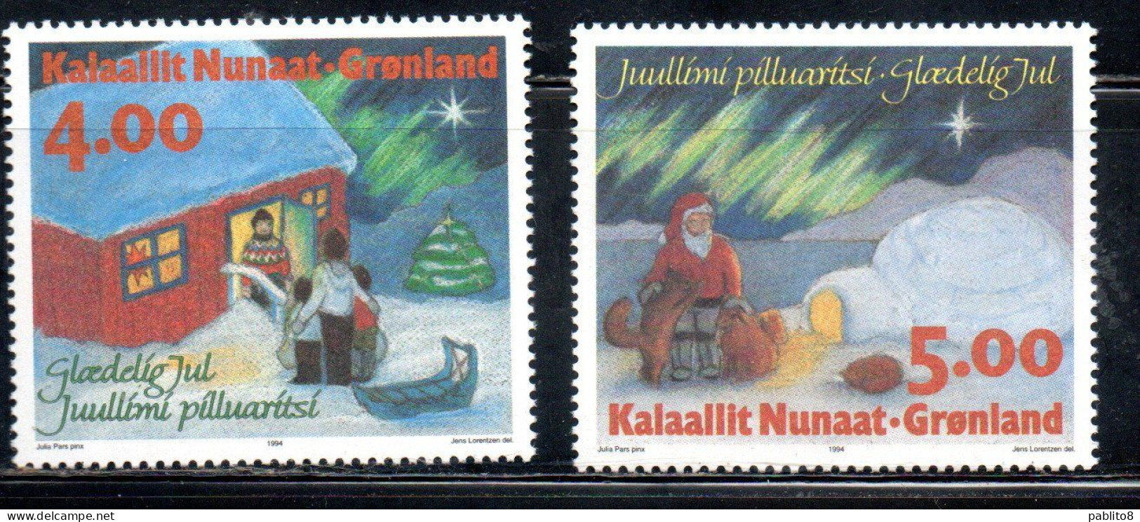 GREENLAND GRONLANDS GROENLANDIA GRØNLAND 1994 CHRISTMAS WEIHNACHTEN NATALE NOEL NAVIDAD COMPLETE SET SERIE COMPLETA MNH - Unused Stamps