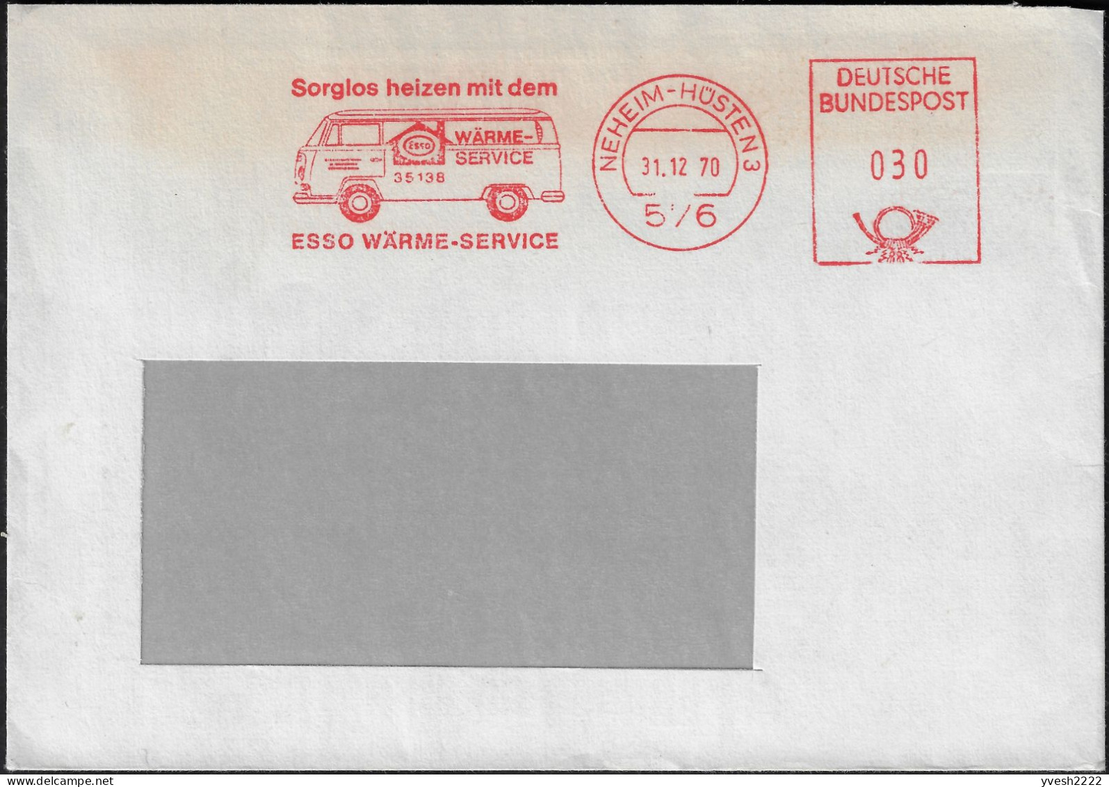 Allemagne 31.12.1970 EMA, Empreinte De Machine à Affranchir. Se Chauffer Sans Soucis Avec Le Service D'Esso. Combi VW - Oil