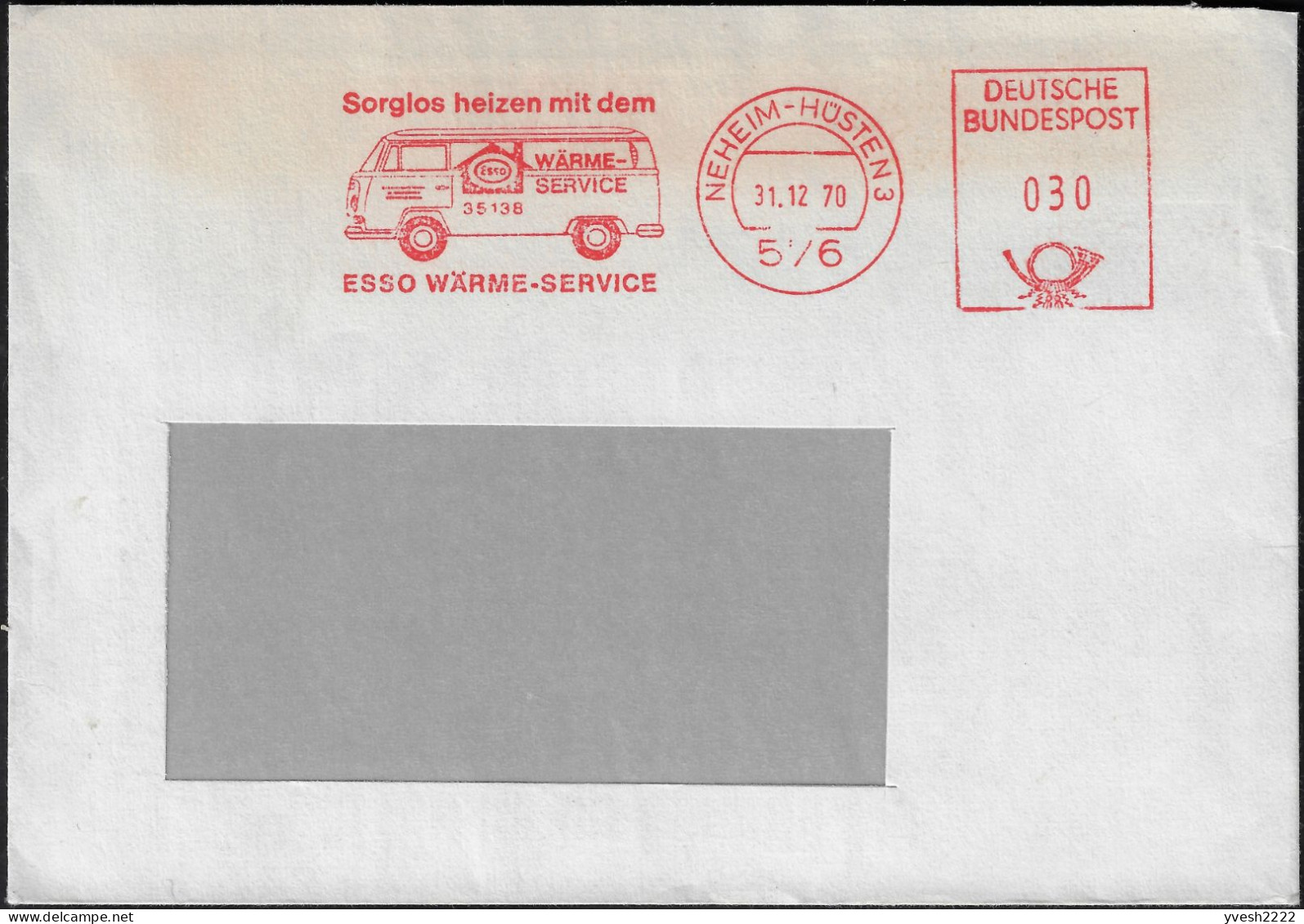 Allemagne 31.12.1970 EMA, Empreinte De Machine à Affranchir. Se Chauffer Sans Soucis Avec Le Service D'Esso. Combi VW - Petrolio