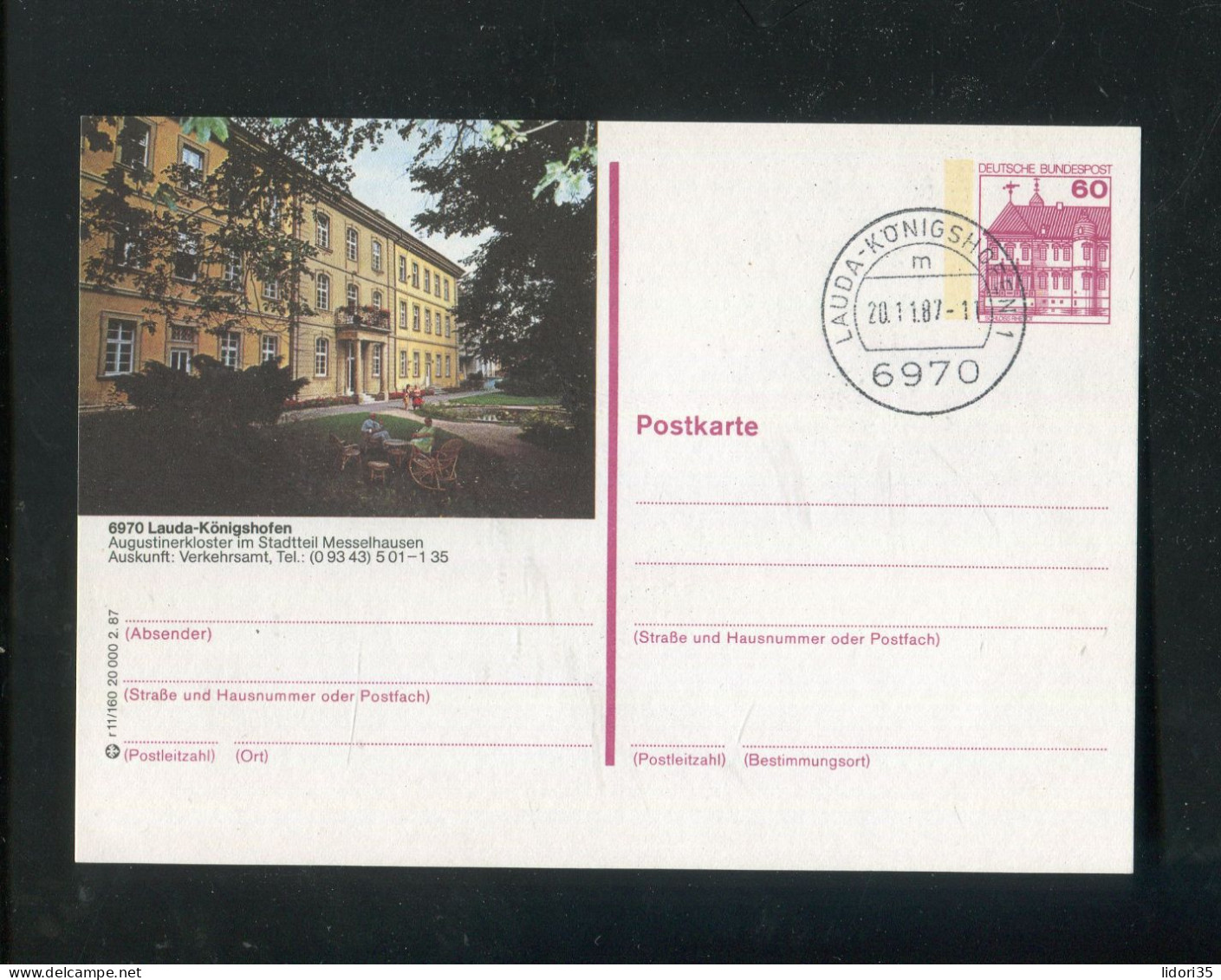 "BUNDESREPUBLIK DEUTSCHLAND" 1987, Bildpostkarte Mit Bildgleichem Stempel Ex "LAUDA-KOENIGSHOFEN" (L1026) - Cartes Postales Illustrées - Oblitérées