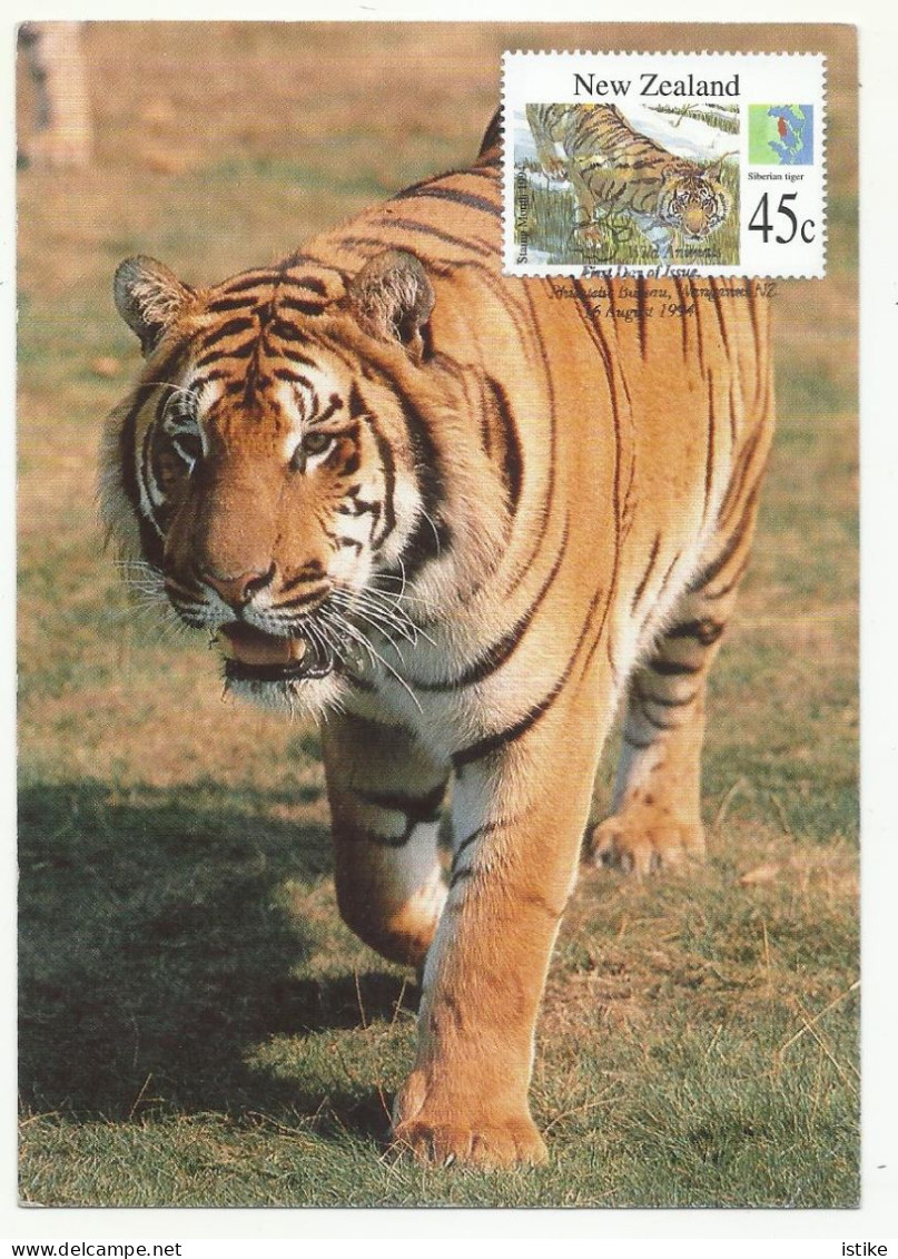 New Zealand, Siberian Tiger,  Maximum Card On Postal Stationery, 1994. - Postal Stationery