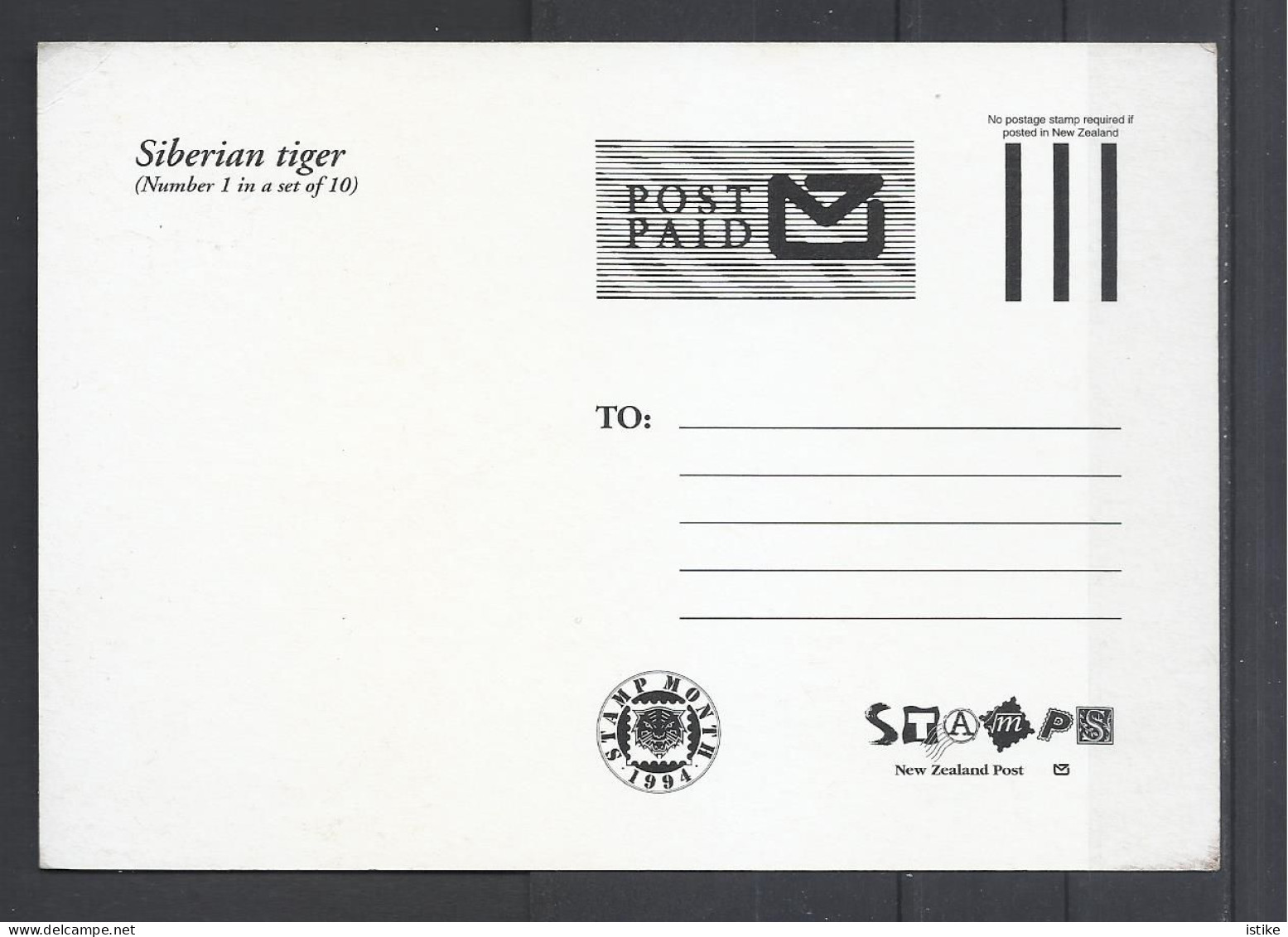 New Zealand, Siberian Tiger,  Maximum Card On Postal Stationery, 1994. - Postwaardestukken