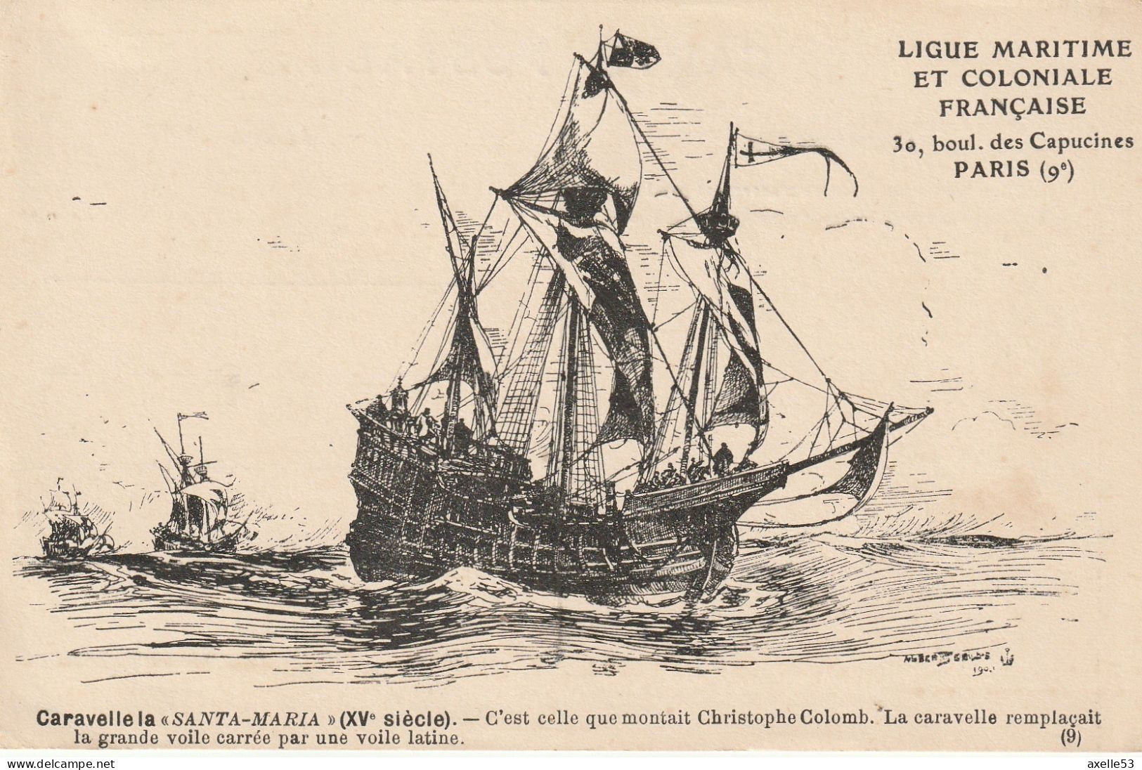 Ligue Maritime Et Coloniale Française 09 (10155) Caravelle La "Santa-Maria" (XVe Siècle) - Verzamelingen & Kavels