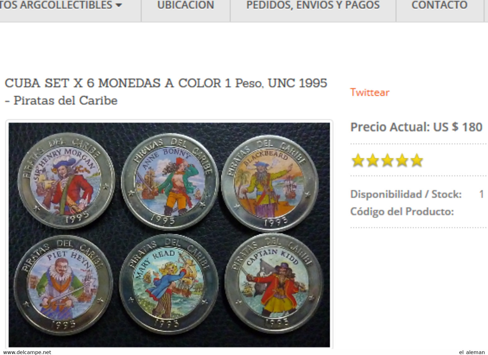 Kuba Cuba 6 X Münze Münzen PIRATEN DER KARIBIK, 1 Peso, 6x Coins, Moneda Monedas Pirates Del Caribe - Cuba