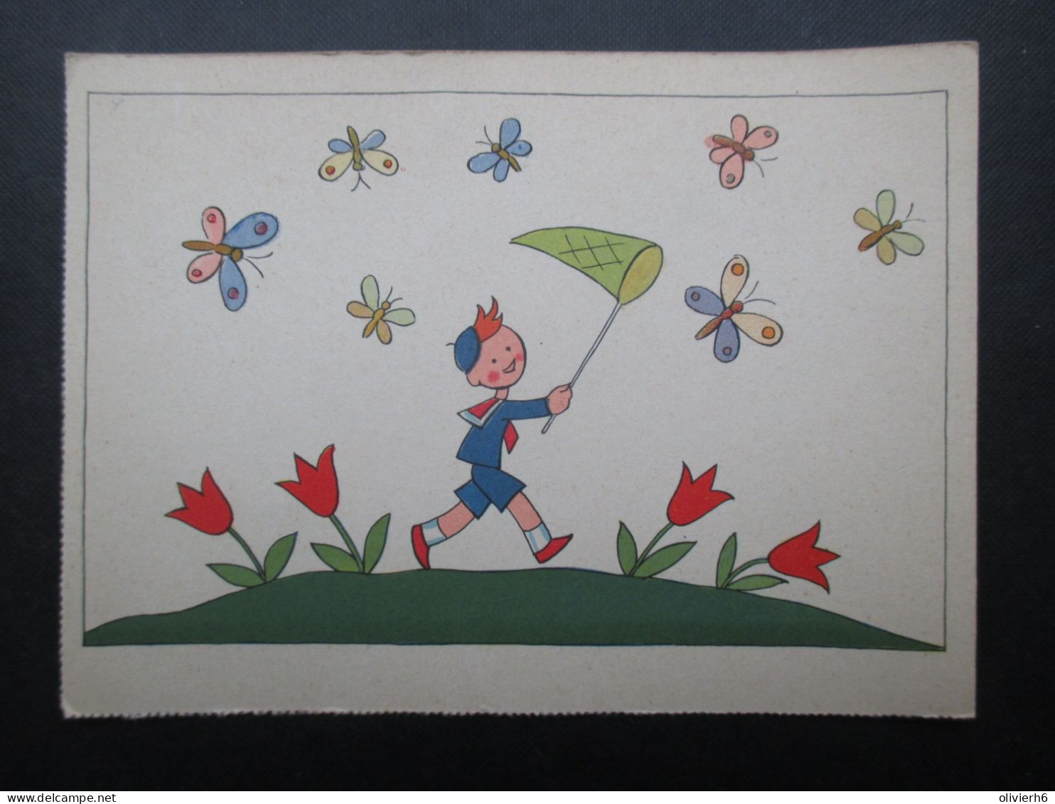 CP ILLUSTRATEUR (V2114) EDITION CARLIT ZURICH (2 Vues) Enfant Chasse Aux Papillons Fleurs - Contemporain (à Partir De 1950)