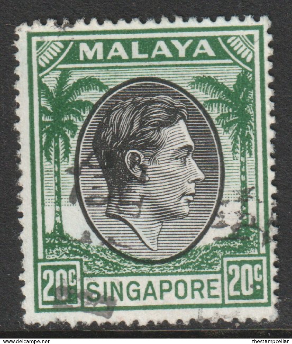 Singapore Scott 12a - SG24, 1948 George VI 20c Green Perf 17.1/2 X 18 Used - Singapour (...-1959)
