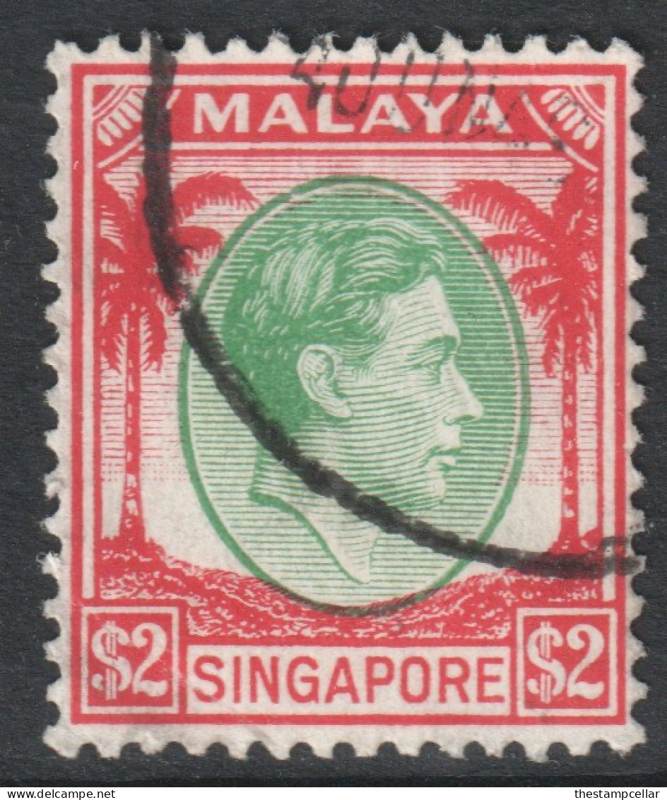 Singapore Scott 19 - SG14, 1948 George VI $2 Green Perf 14 Used - Singapore (...-1959)